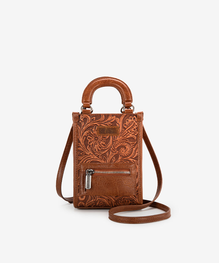 Montana West Genuine Leather Tooled Mini Crossbody Purse for Women - Stylish & Compact Handbag for Daily Use, Travel, and Casual Outings