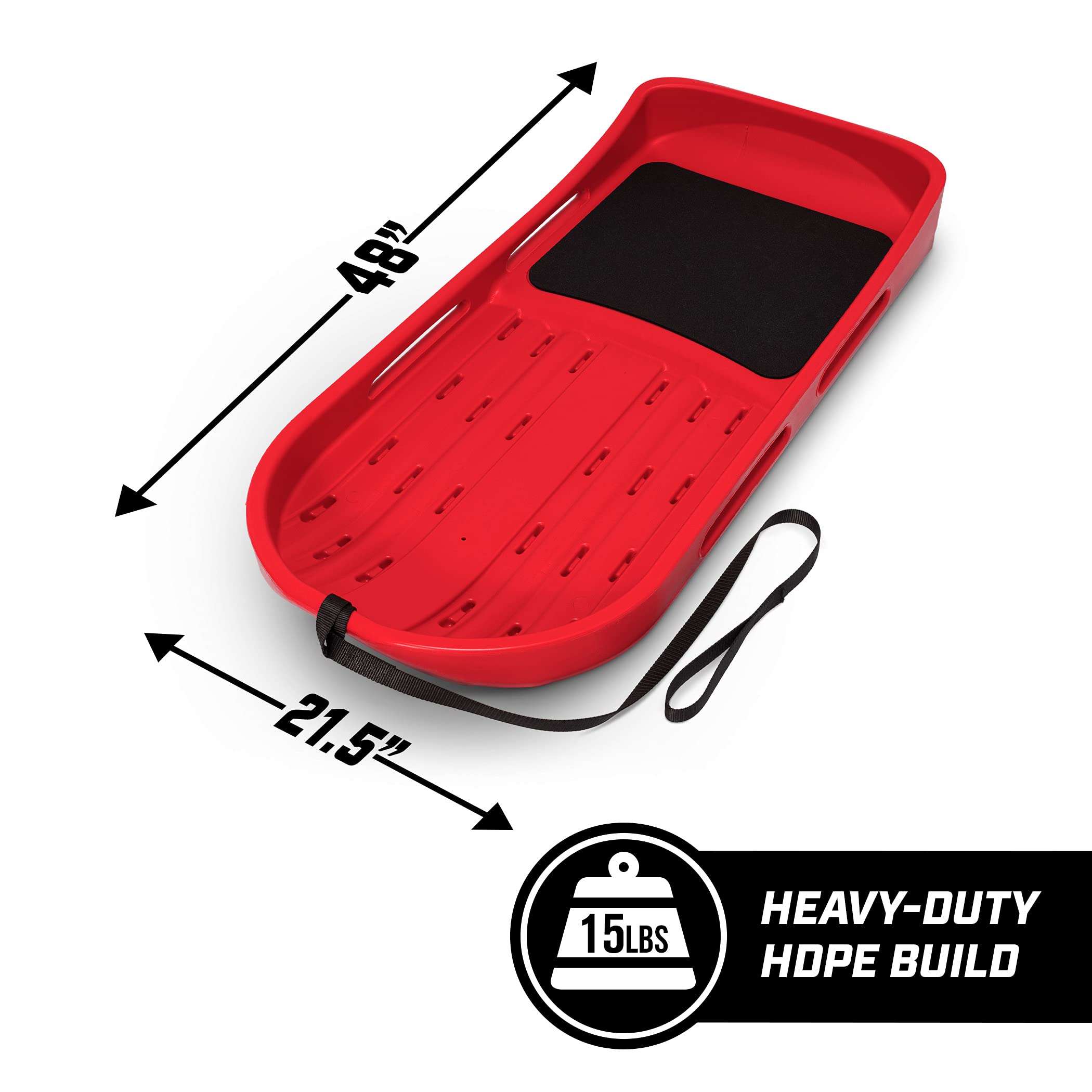 GoSports Premium 2-Person Snow Sled for Adults & Kids - Heavy Duty Double Walled Construction with Pull Strap & Padded Seat - Red or Blue Options - Perfect for Winter Sledding, Snow Tubing & Family Outdoor Fun