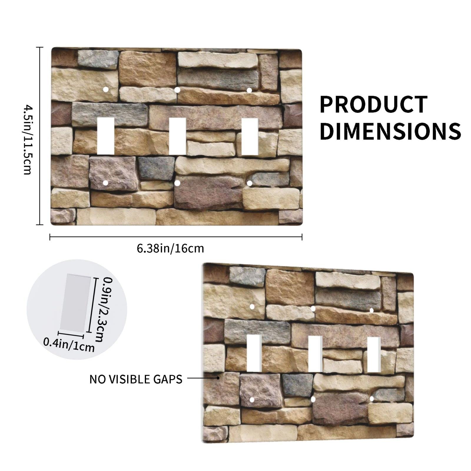Funny Stone Decorative Light Switch Cover - Triple Toggle 3 Gang Wall Plate for Bathroom, Kitchen & Bedroom - 4.50 x 6.38 Inch Rock Texture Faceplate - Unique Home Decor Accessory for Modern Interiors