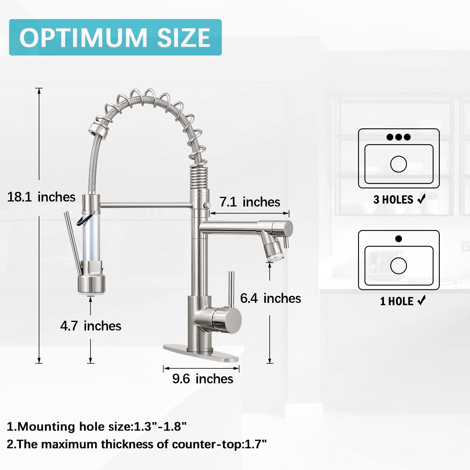KZH Commercial Single Handle Stainless Steel Kitchen Faucet with Pull Down Sprayer, LED Light & Deck Plate - Brushed Nickel Finish for Modern Kitchens | Perfect for Restaurants, Home Chefs & High-Traffic Sinks