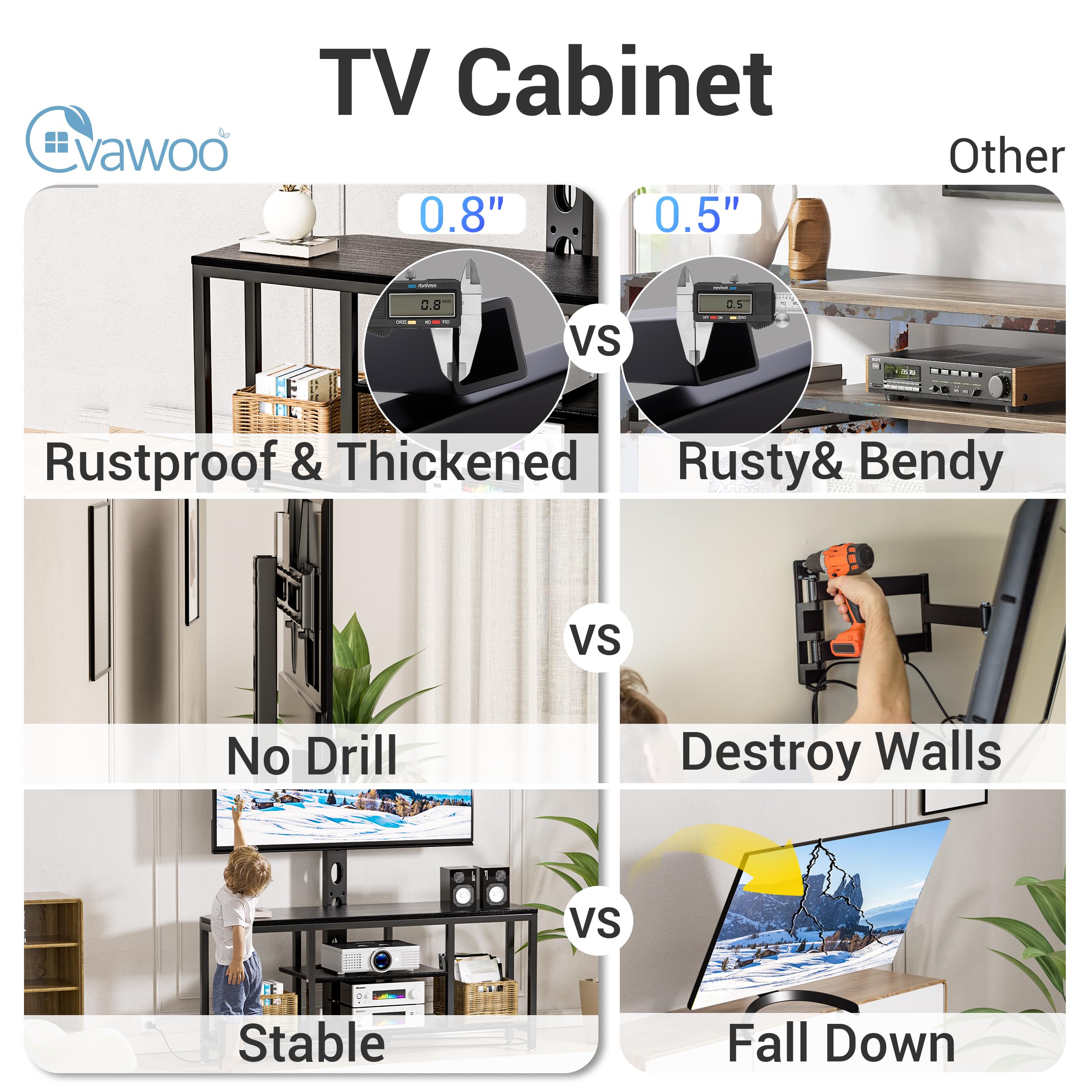 Universal Corner TV Stand with Mount for 32-65 Inch TVs - Adjustable Height Swivel TV Console with LED Lights, Wood & Steel Entertainment Center with Built-in Power Outlet & Storage Cabinet - Perfect for Living Room, Bedroom or Home Theater Setup (Black)