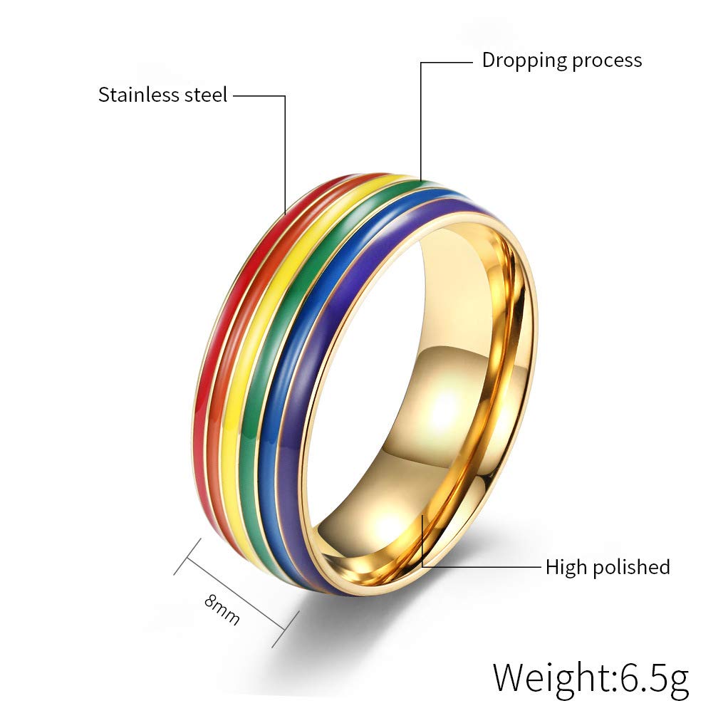 Rainbow Gay Pride Ring for Men & Women - Stainless Steel LGBTQ Jewelry in Silver, Gold & Black - Perfect for Pride Parades, Weddings & Everyday Wear