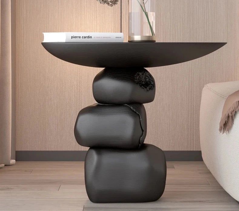 Natural Stone Art Rock Side Table - Unique Handcrafted Accent Table for Living Room, Bedroom, or Outdoor Patio Decor