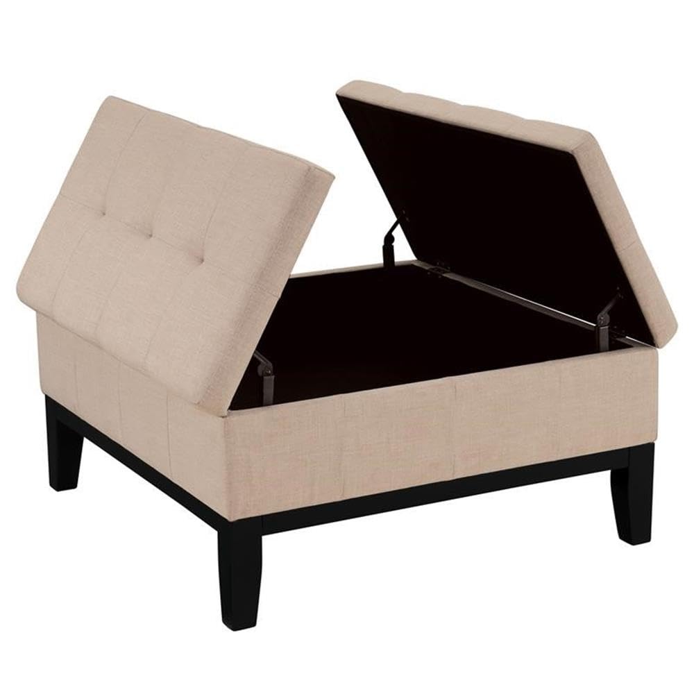 Furniture of America Fernee Transitional Fabric Storage Ottoman in Beige - Versatile Footrest, Extra Seating & Hidden Storage for Living Room, Bedroom or Office