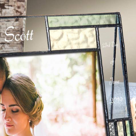 Personalized Wedding Picture Frame - Green Yellow Glass 5x7 Table Top Photo Keepsake for Couples | Engagement Gift & Home Decor