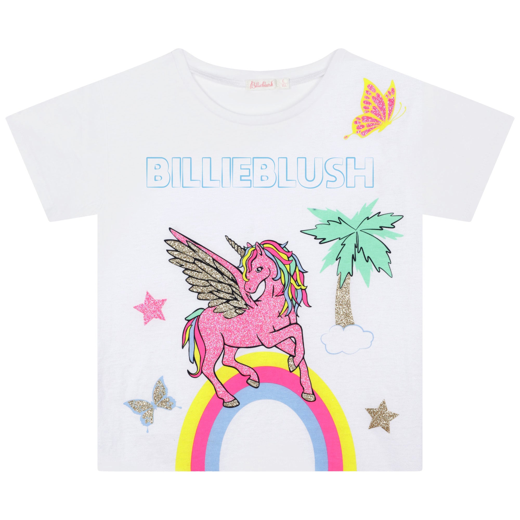 Billieblush Women's White Short Sleeve T-Shirt - Soft Cotton Casual Tee for Everyday Wear, Outfits & Layering