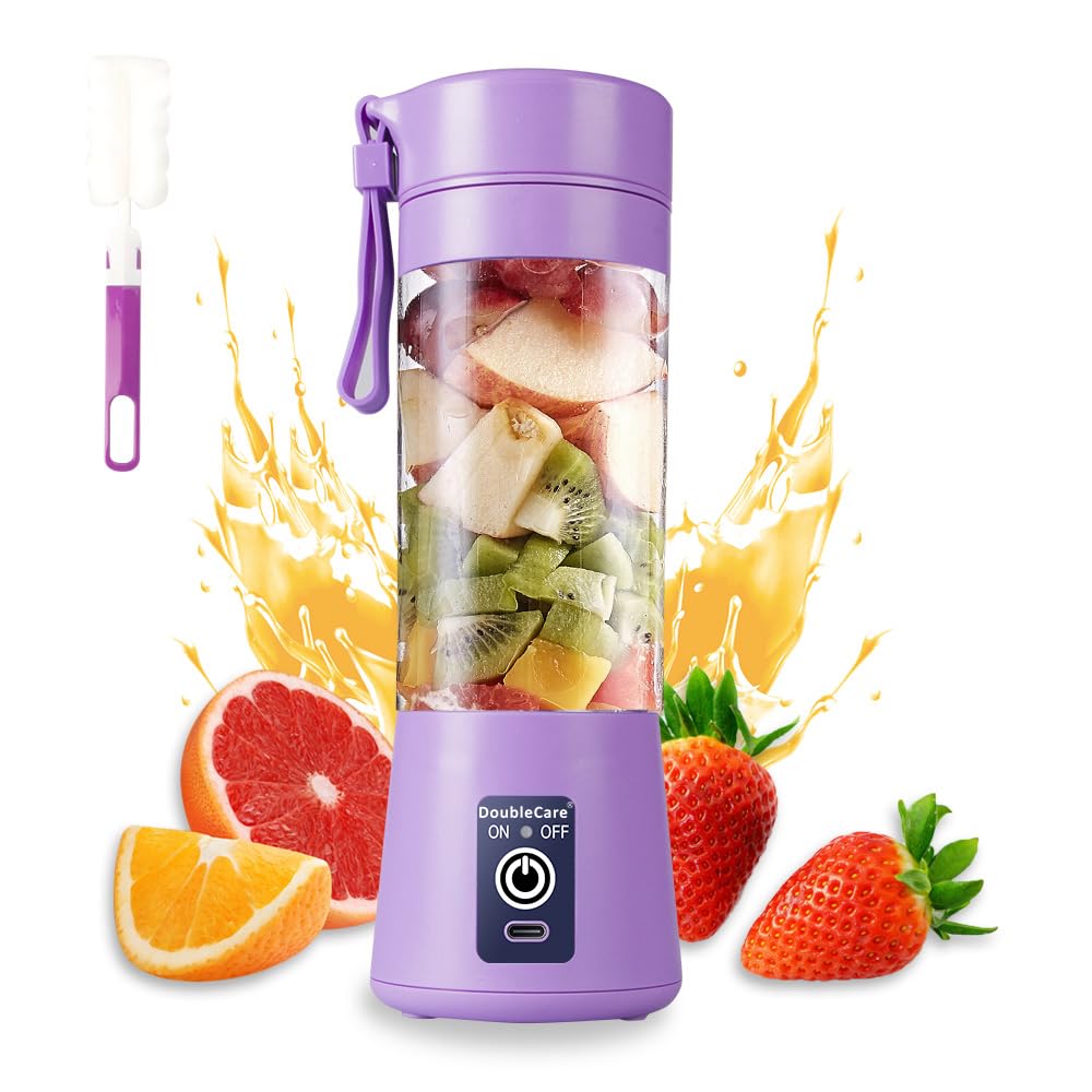 Portable USB Electric Blender Cup - 380ml Mini Smoothie Maker with 6 Blades for Shakes, Juices & Smoothies | Light Purple | Perfect for Gym, Office & Travel