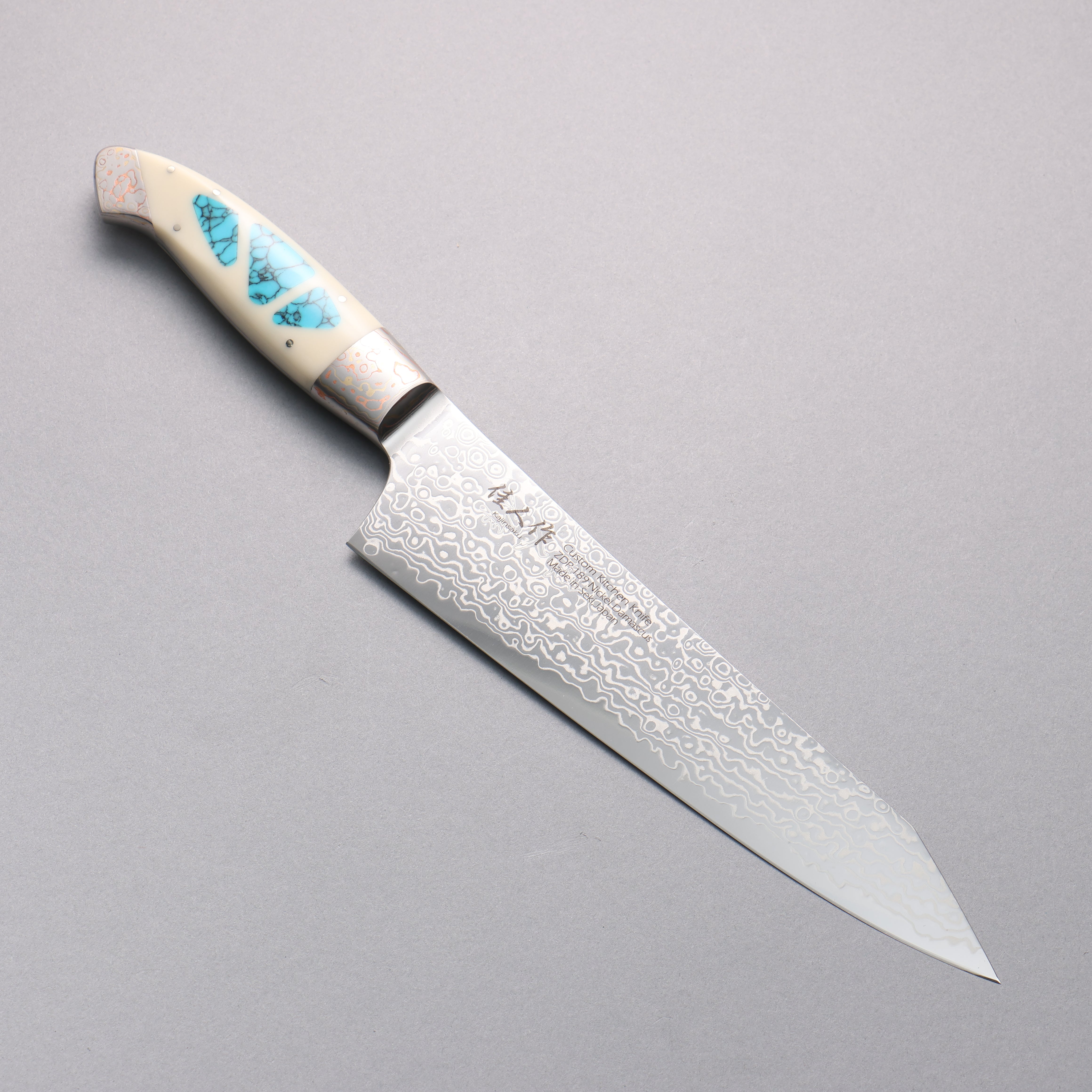 Premium ZDP-189 Damascus Kiritsuke Gyuto Knife 210mm - Japanese Chef Knife with Corian & Turquoise Inlay Handle - Perfect for Sushi, Sashimi & Precision Vegetable Cutting