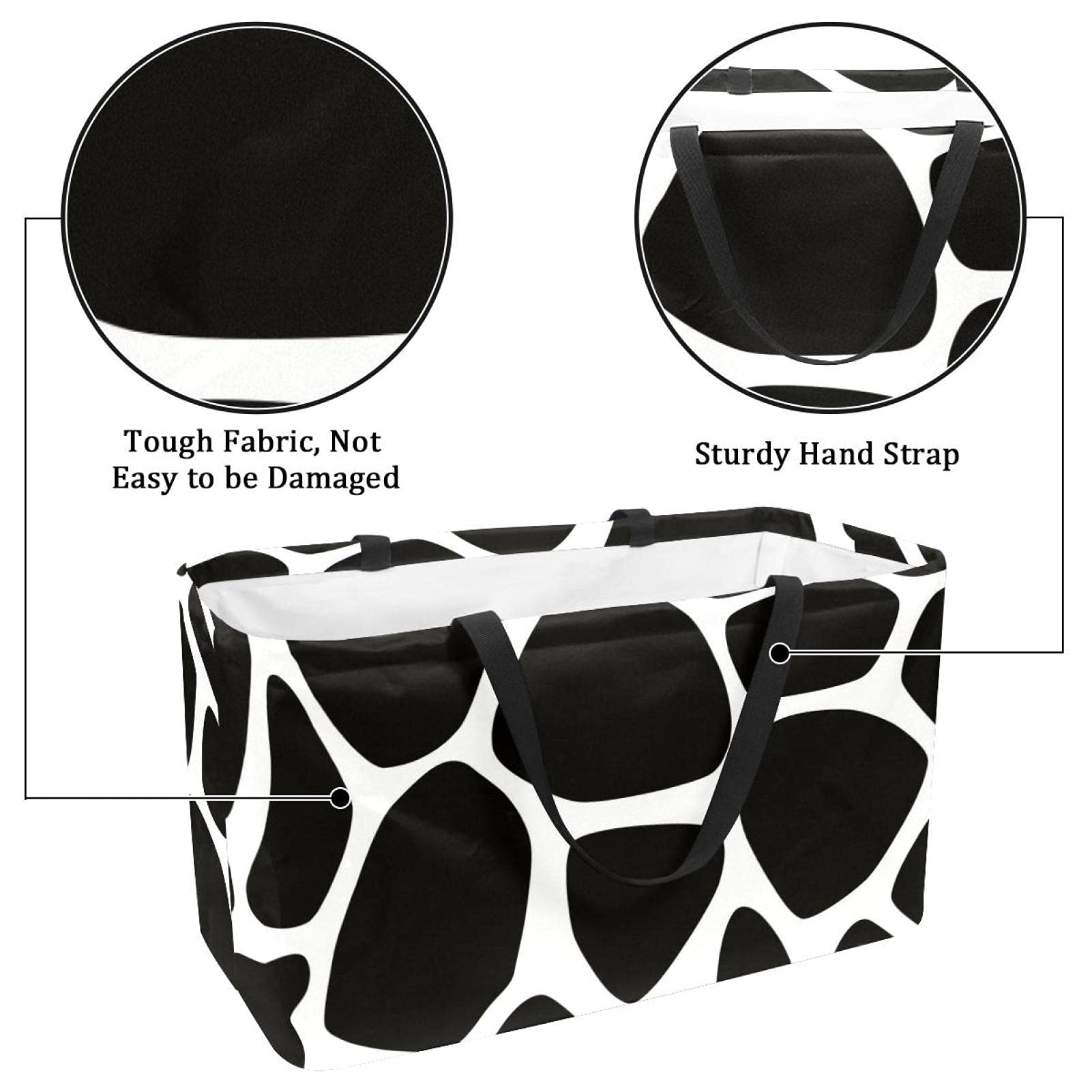 LORVIES Reusable Grocery Bags - Collapsible Storage Baskets with Long Handles, Cow Print Utility Tote for Shopping, Organizing & Home Storage | Perfect for Groceries, Laundry & Household Items