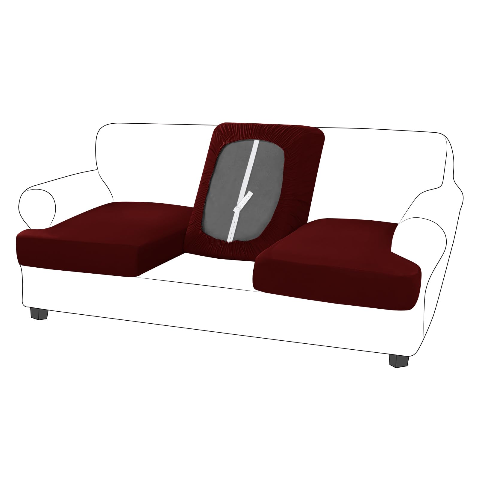 Molasofa T-Cushion Sofa Slipcover Set - Stretchable Spandex Fabric Couch Protector for Sectional, Armchair & Loveseat (3-Piece, Burgundy Red) - Perfect for Living Room, Family Room & Home Theater Seating Protection