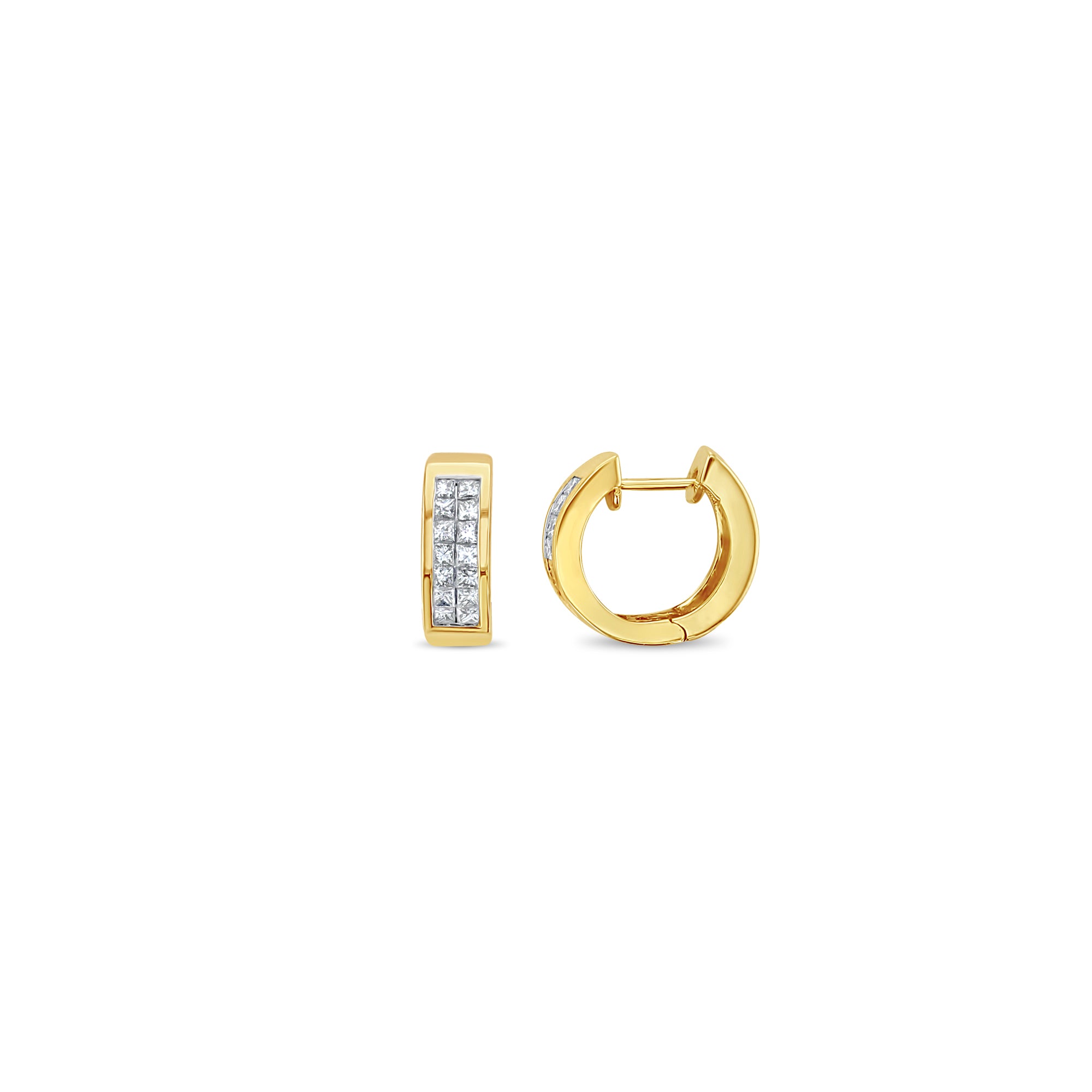 14K Yellow Gold Princess Cut Huggie Earrings – Elegant & Hypoallergenic Hoop Earrings for Women, Perfect for Weddings, Parties & Everyday Wear