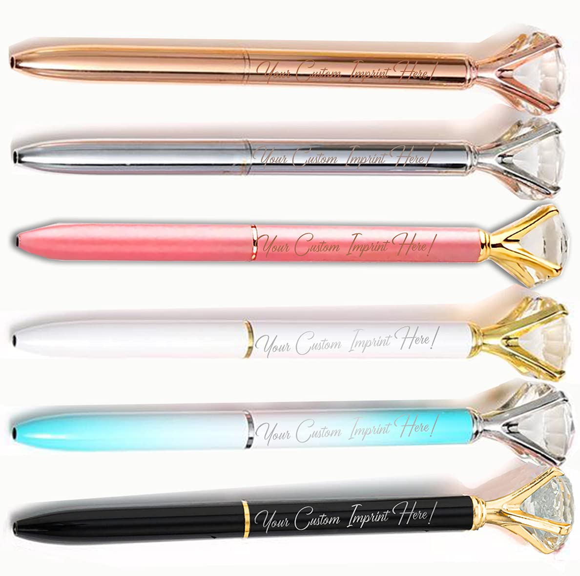 Custom Engraved Personalized Pens with Name - Bulk 6-Pack Diamond Design Business Pens - Free Engraving & Assorted Colors - Perfect for Corporate Gifts, Promotional Events & Office Supplies