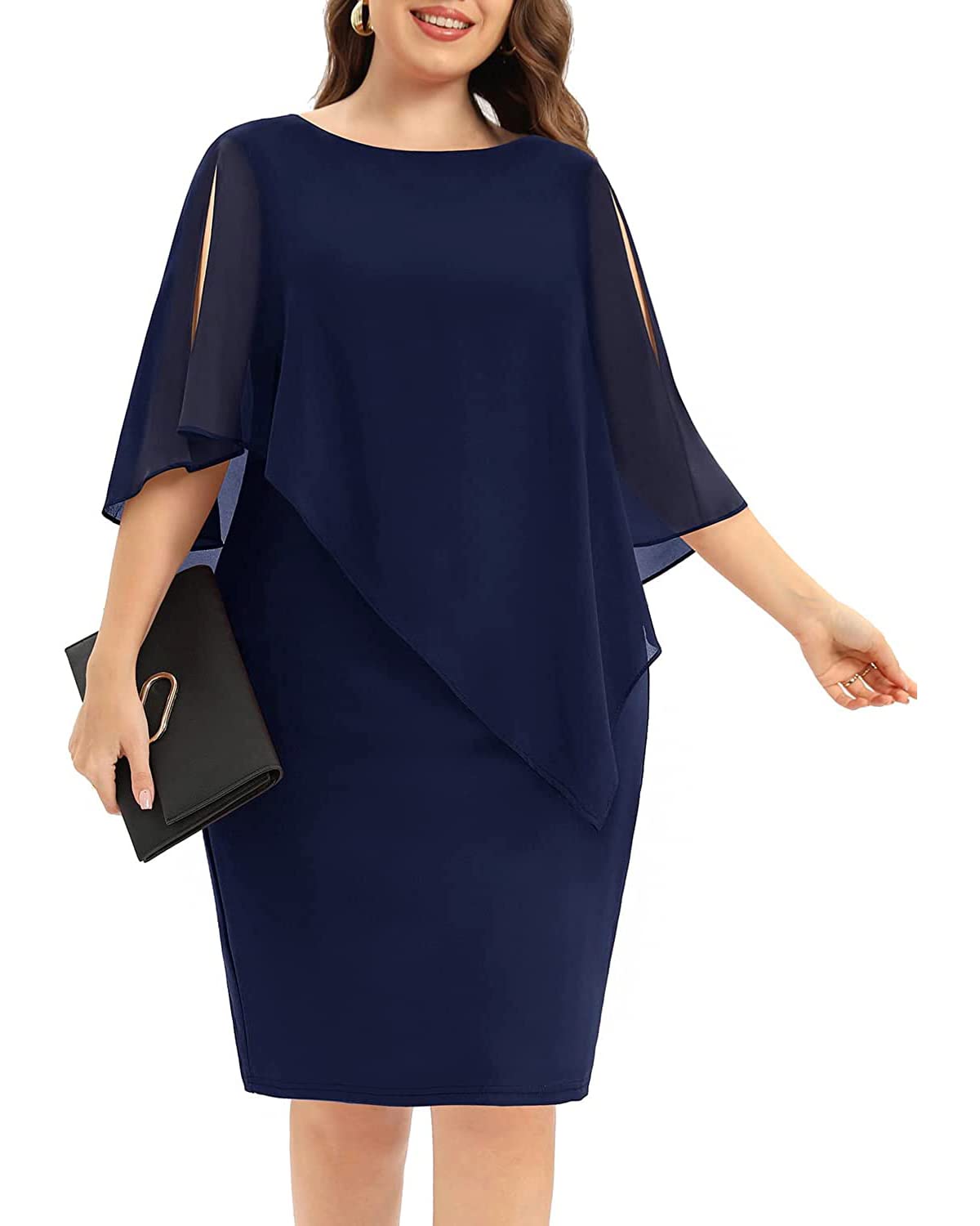 Elegant Plus Size Wedding Guest Dresses for Mother of the Bride - Semi Formal Cocktail Dress with Cape for Special Occasions | Perfect for Weddings, Parties & Formal Events