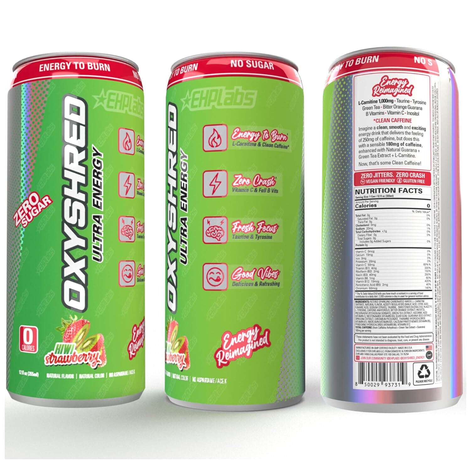 EHP Labs OxyShred Ultra Energy Drink RTD - 12 Pack (355ml Each) | Fat Burning & Performance Booster | Pre-Workout, Gym & Fitness Fuel