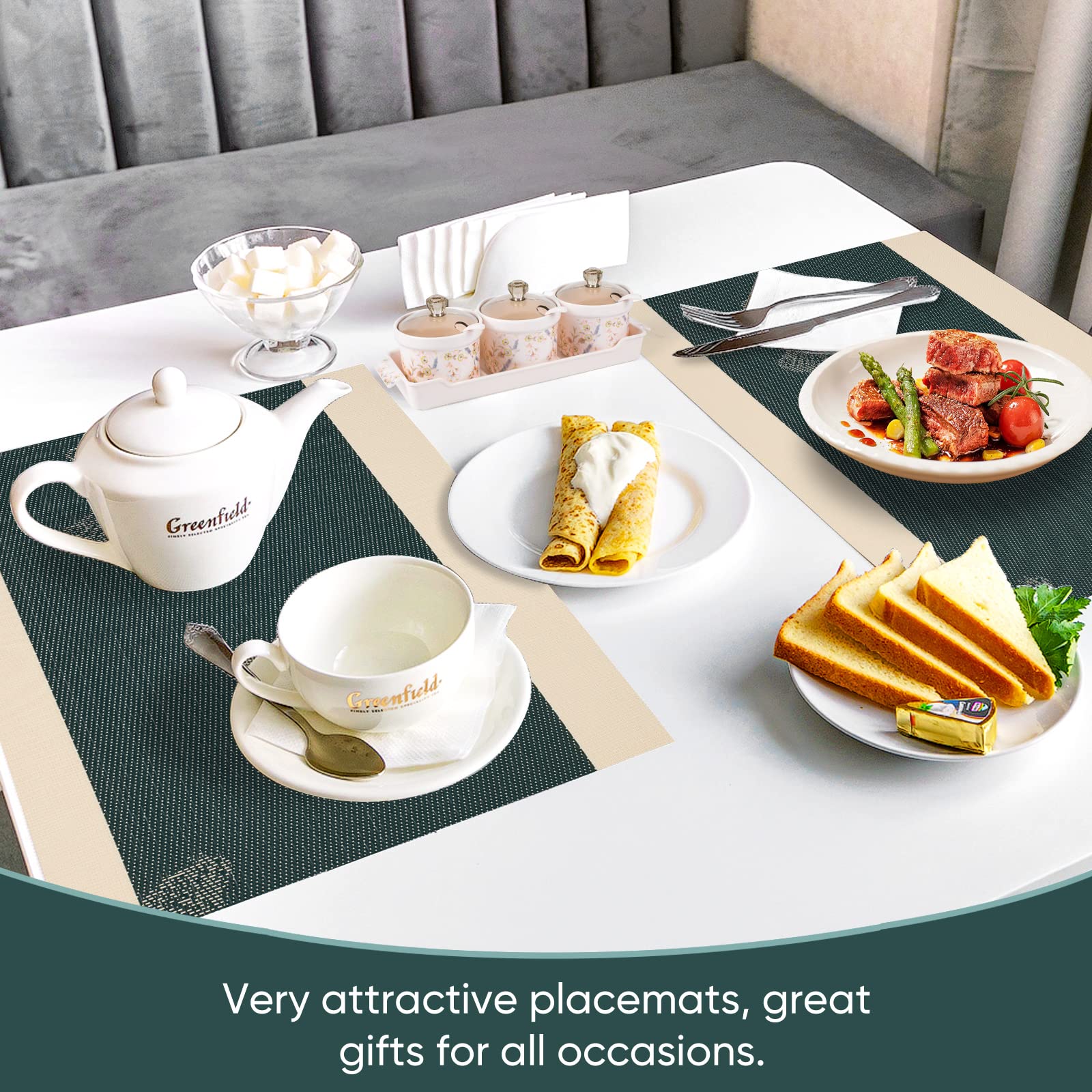 Washable Oil Stainless Heat Resistant Rectangle Vinyl Table Place Mats - Non-Slip Dining Table Protectors for Restaurant, Office, Kitchen & Home Decor | Perfect for Housewarming Gifts & Daily Use