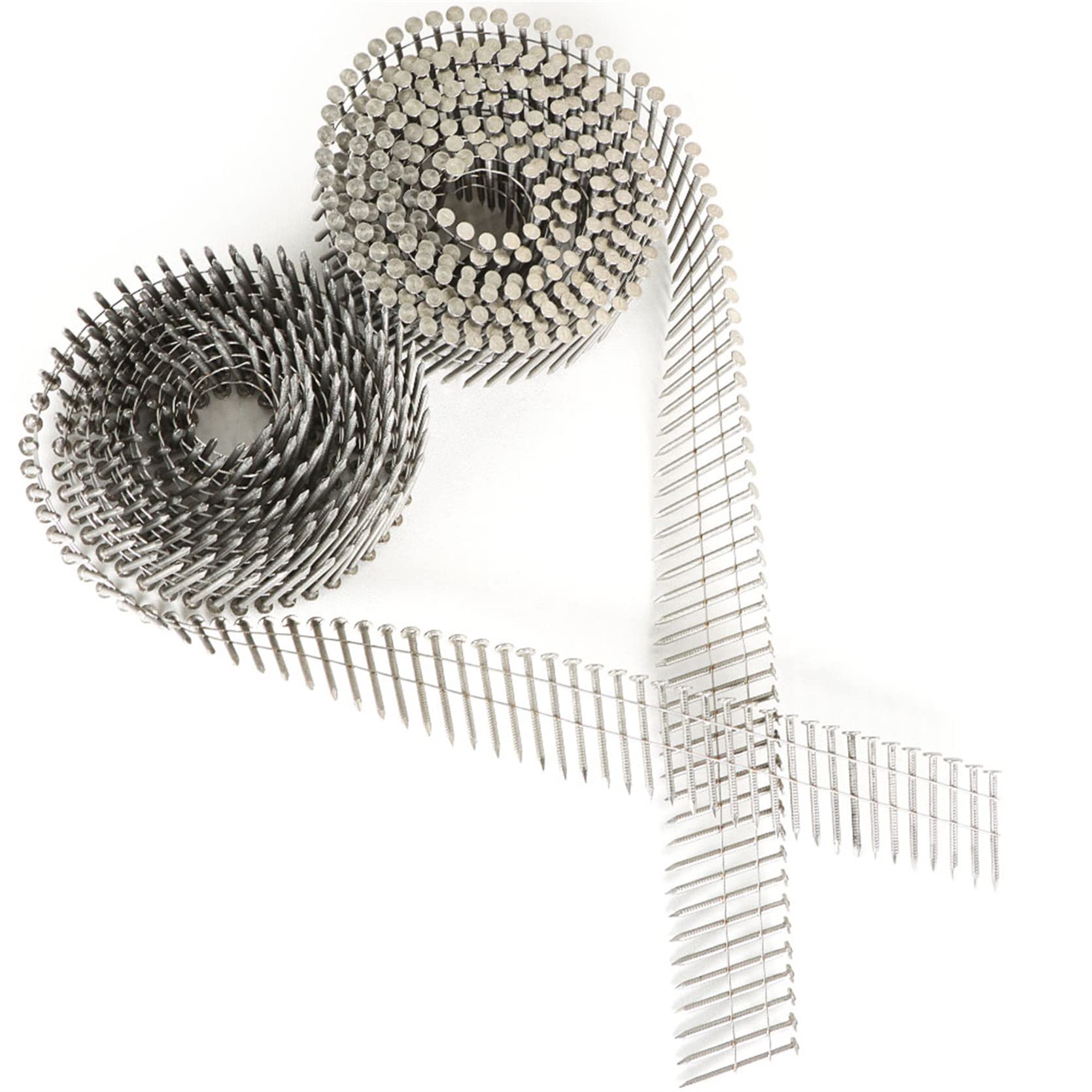 3600 Count 1-1/4 Inch 15-Degree Collated Wire Coil Nails - 0.09 Inch Ring Shank Stainless Steel Siding Nails for Lathing, Sheathing & Framing - Perfect for Roofing, Fencing & Exterior Construction Projects