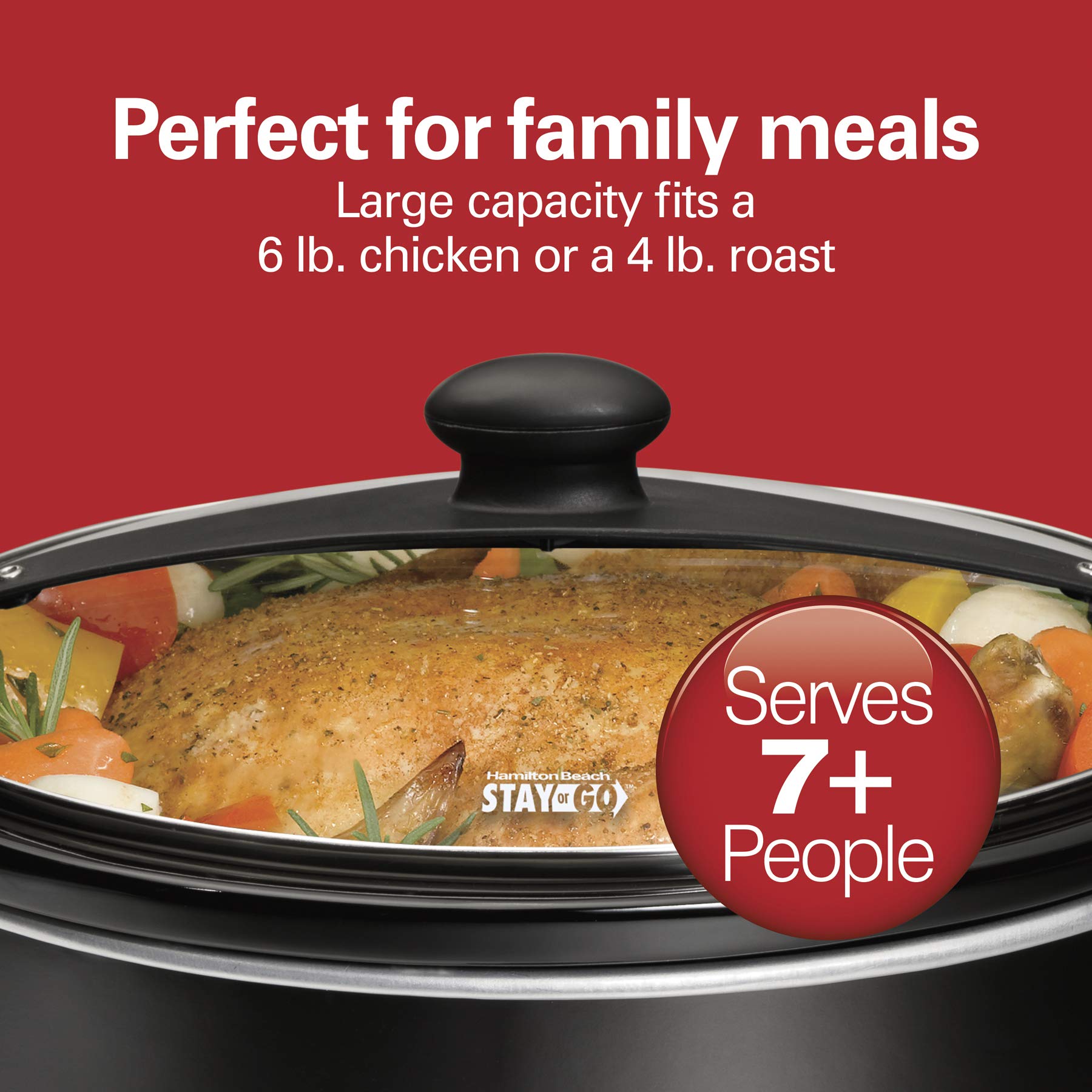 Hamilton Beach 6-Quart Portable Slow Cooker with Secure Lid Lock, Dishwasher-Safe Stoneware Crock - Black (Model 33261) | Perfect for Family Dinners, Potlucks & Meal Prep