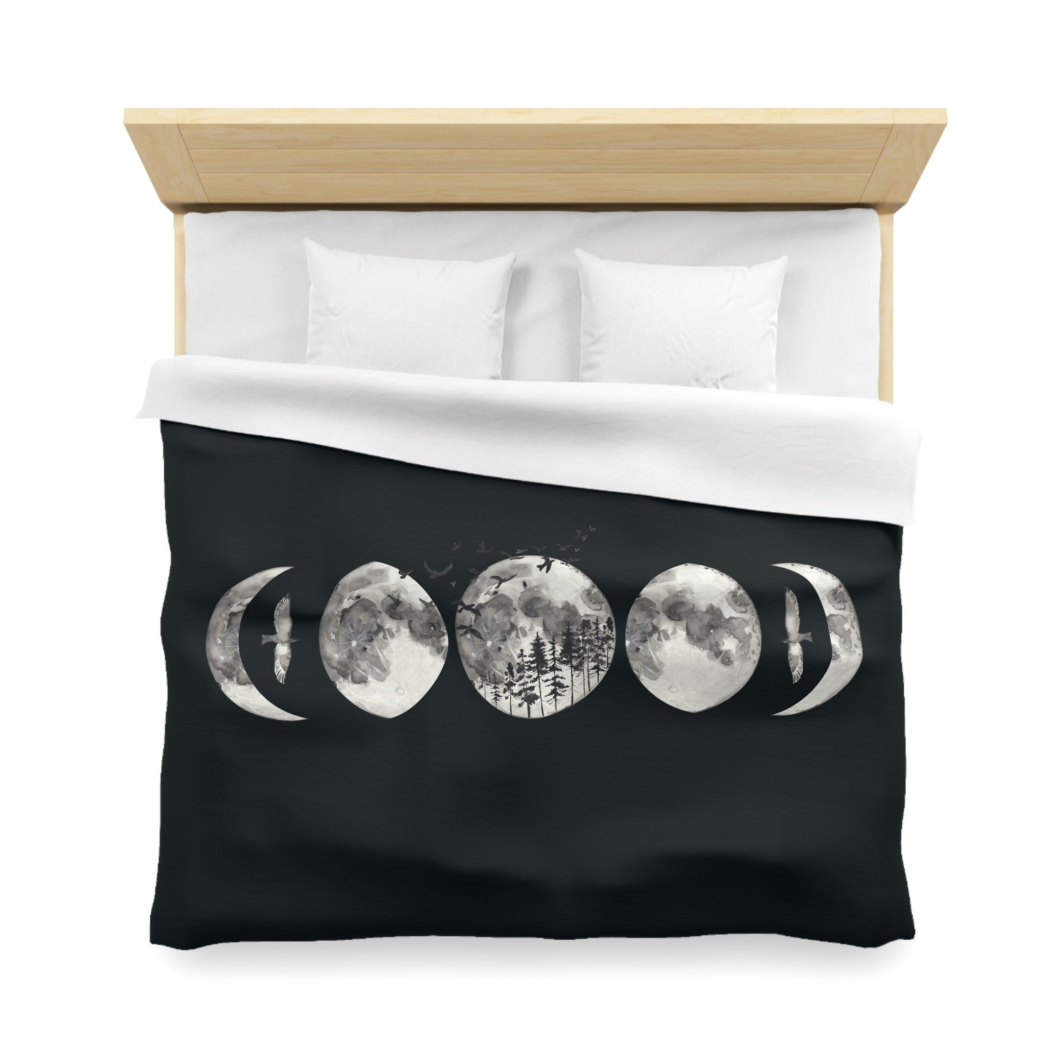Moon Phases Microfiber Duvet Cover Set - Celestial Themed Bedding for Cozy Bedrooms | Perfect for Astronomy Lovers & Stargazing Decor
