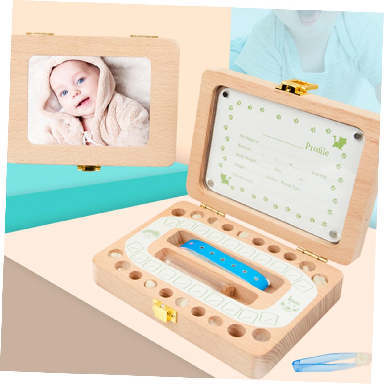 FAVOMOTO Wooden Baby Tooth Keepsake Box - First Tooth Holder for Boys & Girls - Memory Box for Lost Teeth - Perfect for Nursery, Baby Showers & Childhood Milestones