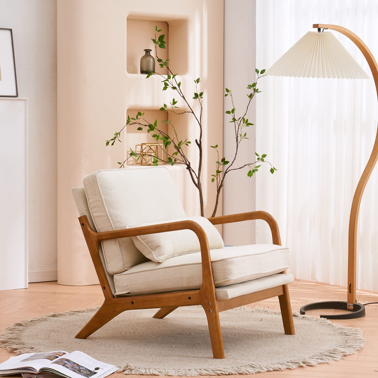 Karl Home Accent Chairs Set of 2 - Mid-Century Modern Upholstered Lounge Armchairs with Pillows, Solid Wood Frame & Soft Cushions - Perfect for Living Room, Bedroom, Balcony - Beige | Cozy Seating for Reading Nooks, Conversation Areas & Small Spaces