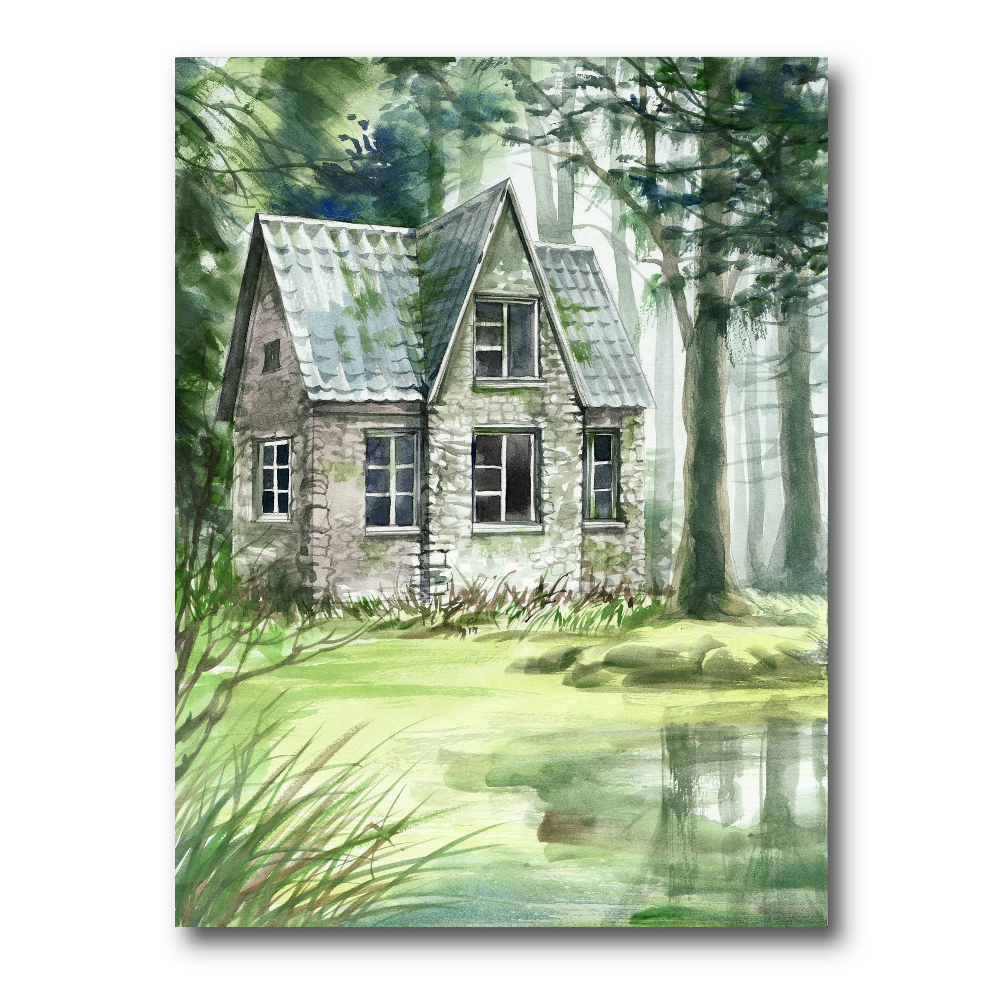 Spooky Haunted House in Pine Forest Lake - Gothic Canvas Wall Art for Halloween Decor, Living Room & Bedroom