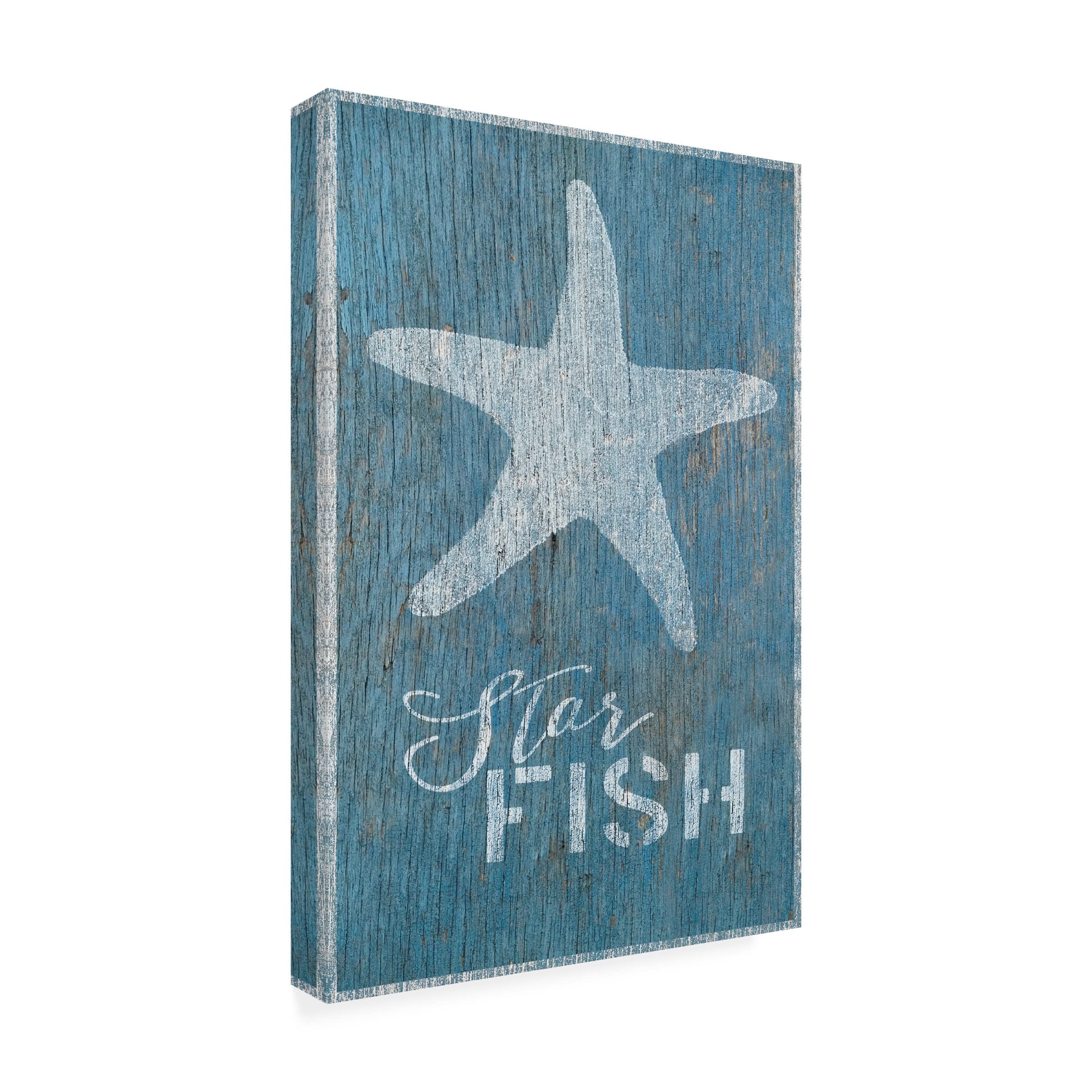 Trademark Fine Art 'Starfish on Blue Wood' Canvas Print by Cora Niele - Coastal Beach House Decor, Ocean Themed Wall Art for Living Room & Bedroom