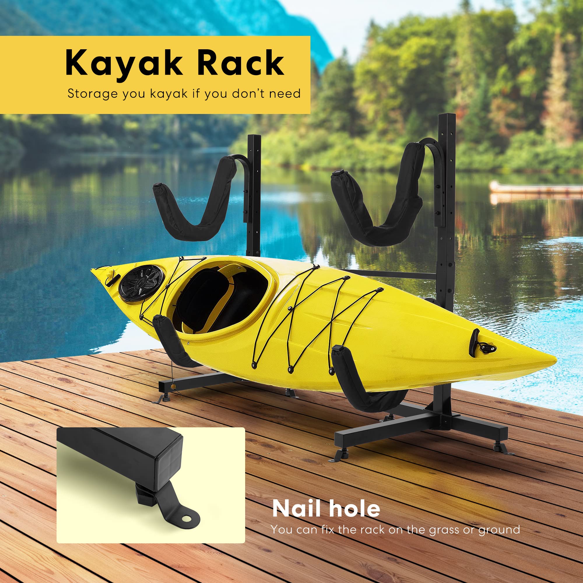 VIVOHOME Heavy Duty Freestanding Kayak Storage Rack - Adjustable Dual Stand for Kayaks, SUP Paddle Boards & Canoes (175 lbs Capacity) - Perfect for Garage, Backyard or Dock Storage