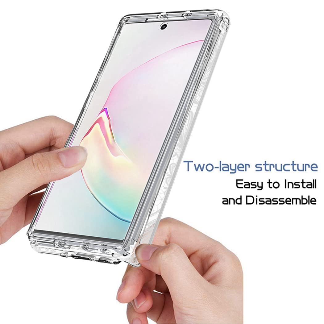 Samsung Galaxy Note 10 Case with Tempered Glass Screen Protector - Shockproof Clear Mandala Design Full Body Protective Cover for Galaxy Note 10/N970U | Perfect for Daily Use, Travel & Outdoor Activities
