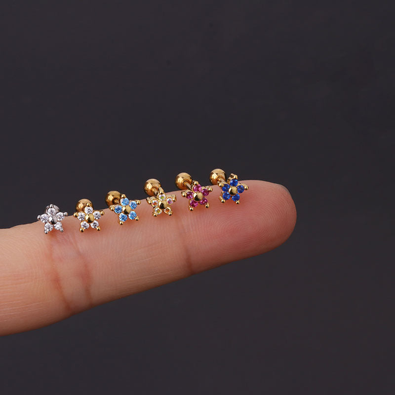 20G Surgical Steel Color Flower Helix Stud Earrings | HSPJ627 - Hypoallergenic Cartilage Piercing Jewelry for Women & Men, Perfect for Everyday Wear & Special Occasions