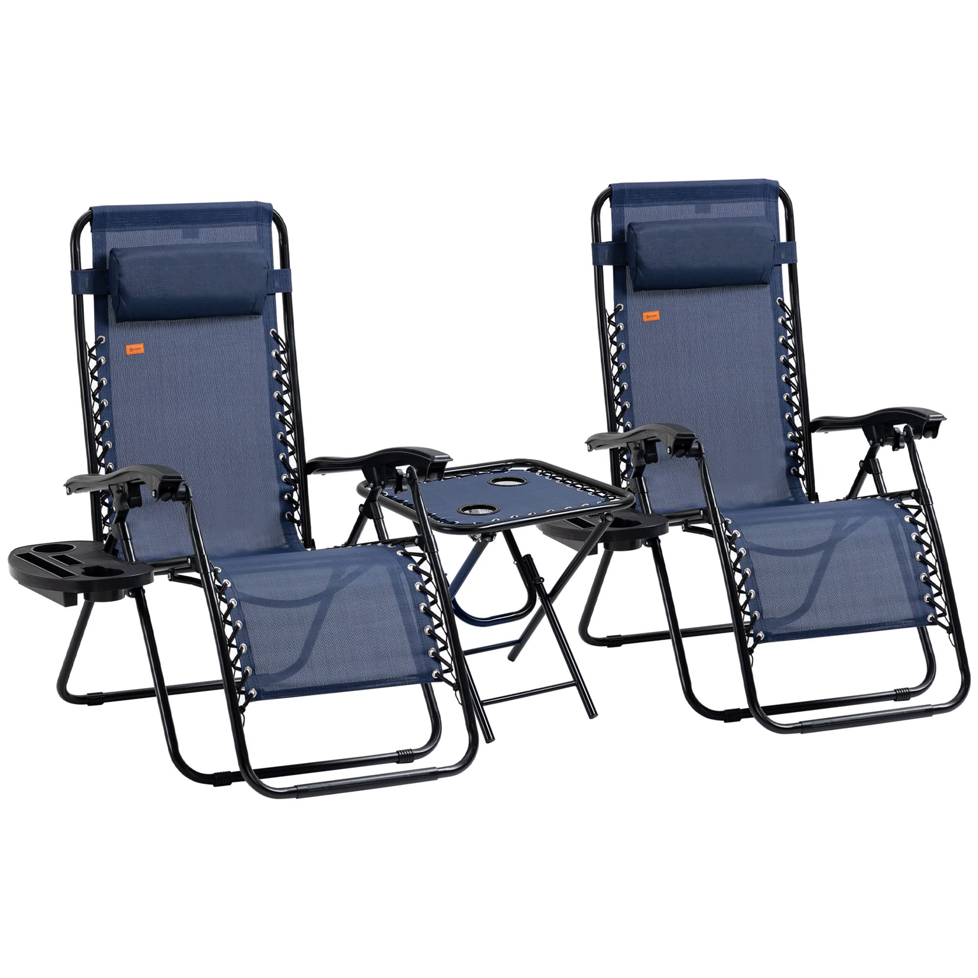 Outsunny Zero Gravity Reclining Lounge Chair Set with Side Table & Cup Holders - Adjustable Folding Outdoor Chair with Pillows for Pool, Backyard, Beach, Patio - Perfect for Relaxing, Sunbathing & Outdoor Lounging