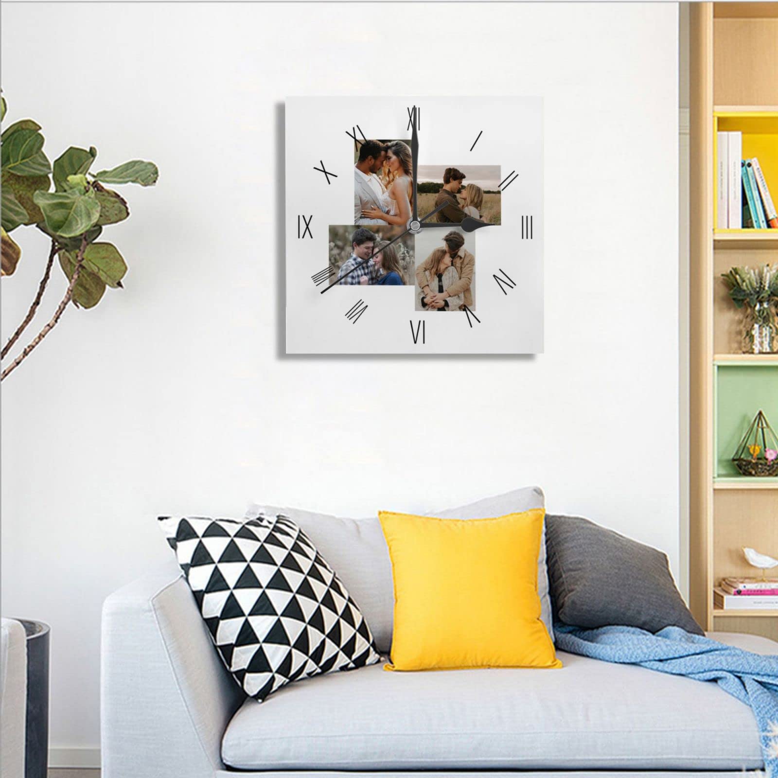 Custom Photo Wall Clock - 24cm Square Silent Electronic Clock for Living Room, Kitchen, Bathroom - Personalized Text & Picture Home Decor - Perfect for Housewarming Gifts & Modern Interior Design