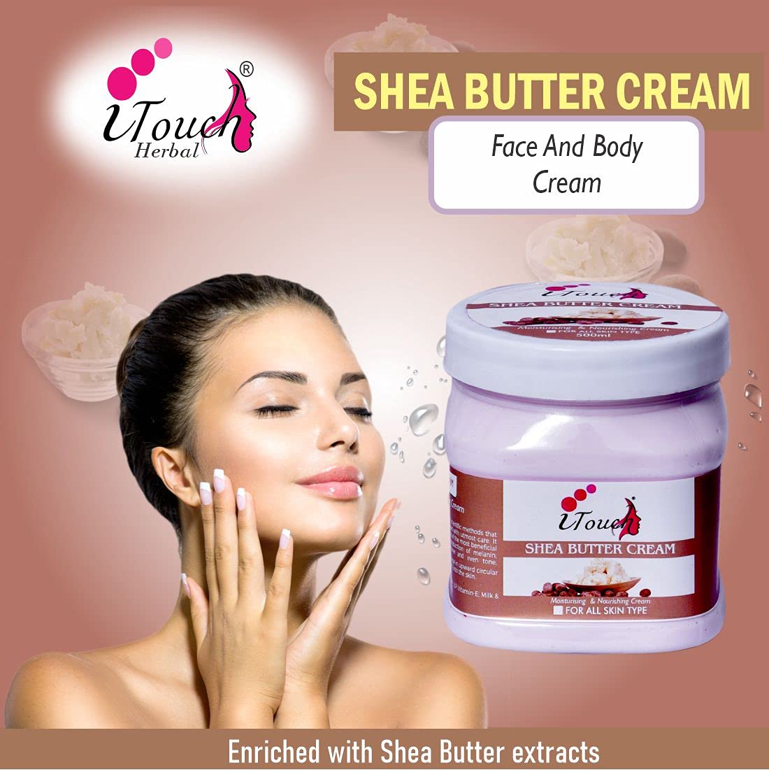 Pure Natural Shea Butter Cream for Skin Whitening & Massage - 500ml | Organic Moisturizer for Dry Skin, Body & Face Care | Perfect for Spa, Home Use & Gifts