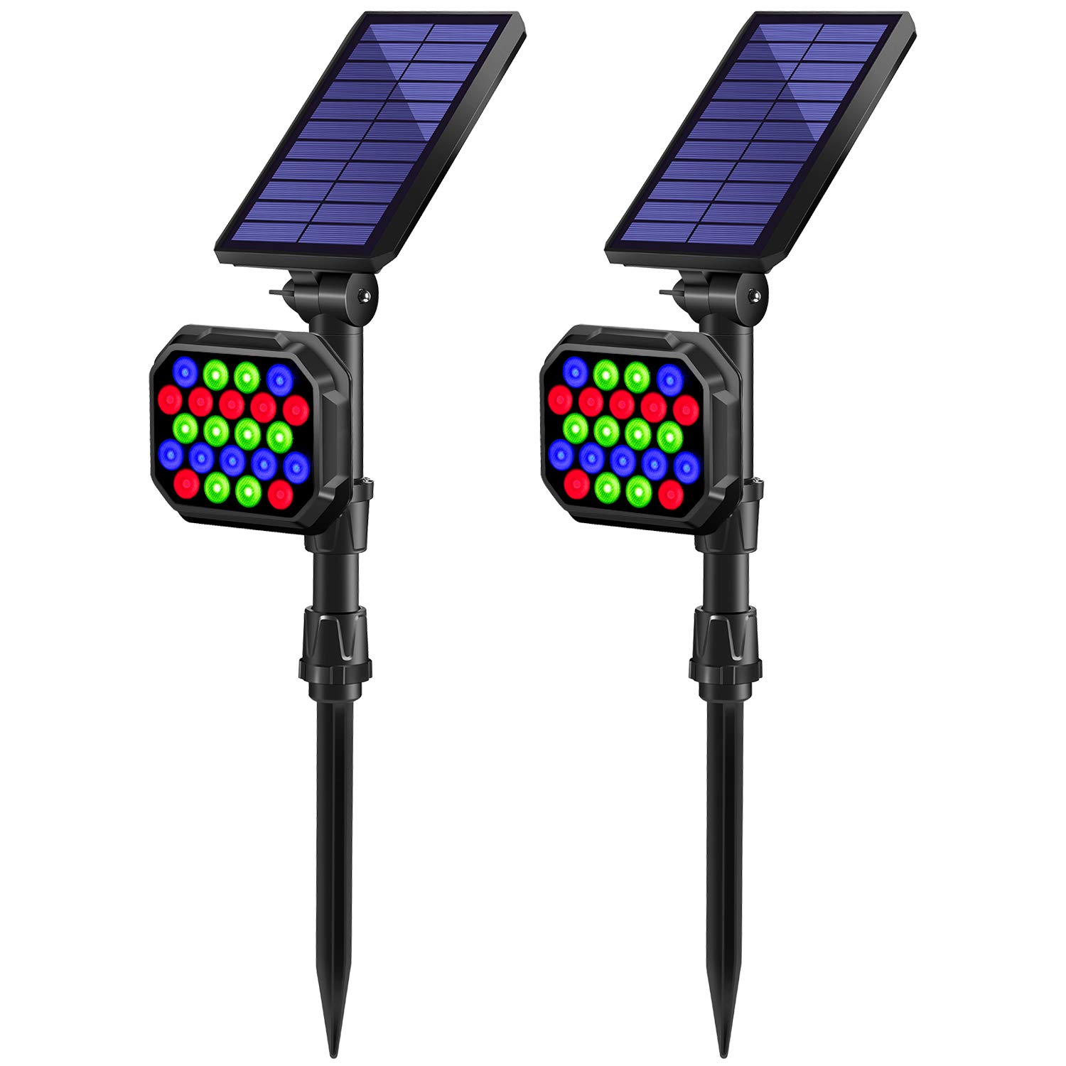2 Pack MZVUL Color Changing Solar Spot Lights Outdoor - Waterproof LED Landscape Lights with 9 Modes for Yard, Garden, Tree Decor - Perfect for Christmas, Halloween & Year-Round Outdoor Lighting