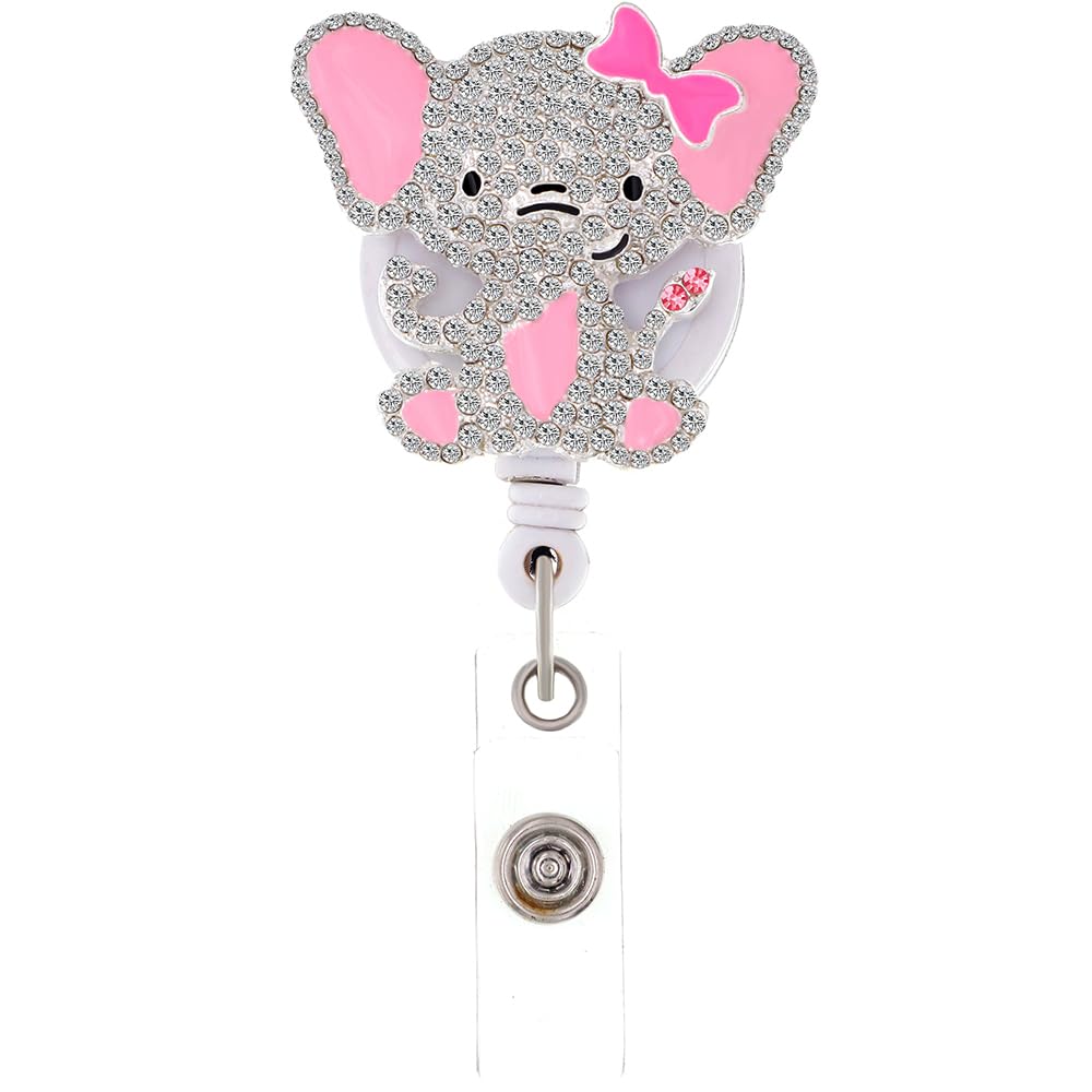 Sparkling Rhinestone Pink Elephant Name Badge Holder - Elegant ID Card Reel for Nurses, Teachers, and Office Professionals - Perfect for Conferences, Hospitals, and Corporate Events