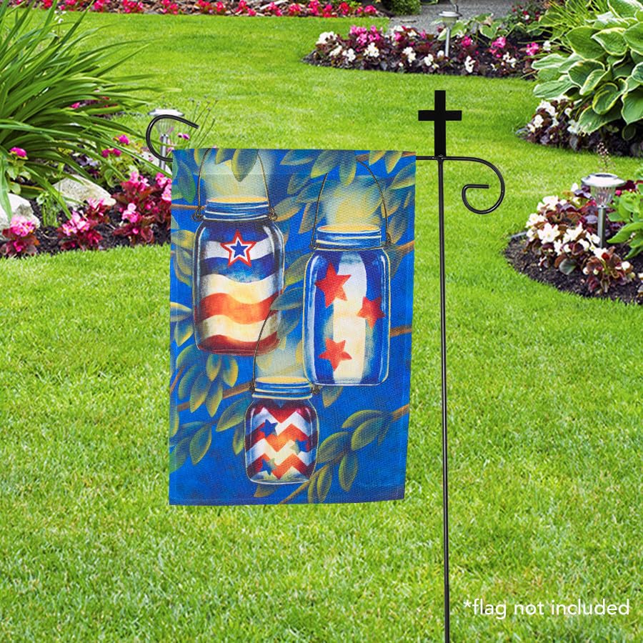 Briarwood Lane Wrought Iron Cross Garden Flag Stand - Rust-Resistant Outdoor Yard Decor for Patio, Lawn & Cemetery Memorials - Perfect for Seasonal & Holiday Home Decorations