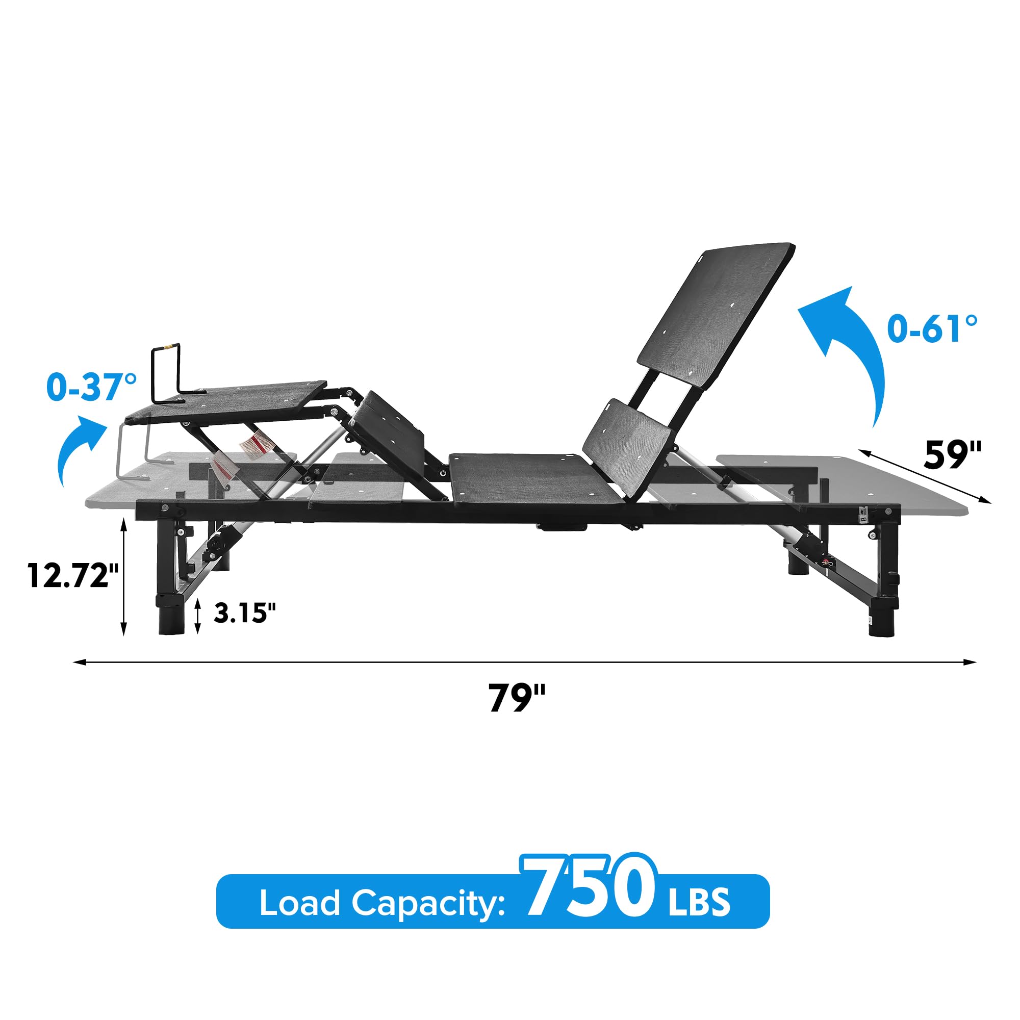 Queen Size Adjustable Bed Frame with Wireless Remote - Zero Gravity, Head & Foot Incline, Quiet Motor - Black | Perfect for Back Pain Relief & Home Theater Comfort