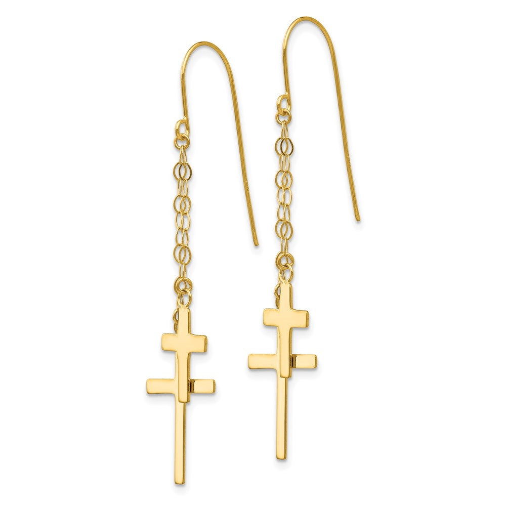 Gold Cross Dangle Earrings for Women - 14K Gold Plated Shepherd Hook H1089 - Perfect for Church, Weddings & Everyday Wear