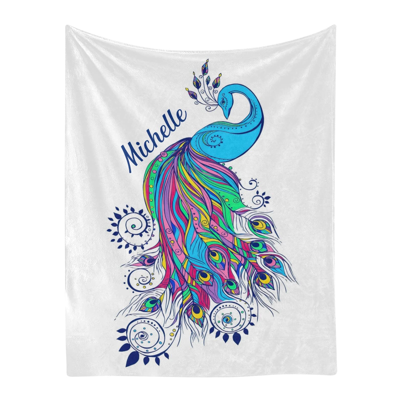 Personalized Baby Blanket with Name - Custom Peacock Design Fleece Swaddle Blanket 30x40 Inch for Newborns Boys Girls | Nursery Essentials, Christening Gift, Baby Shower Present, Milestone Keepsake