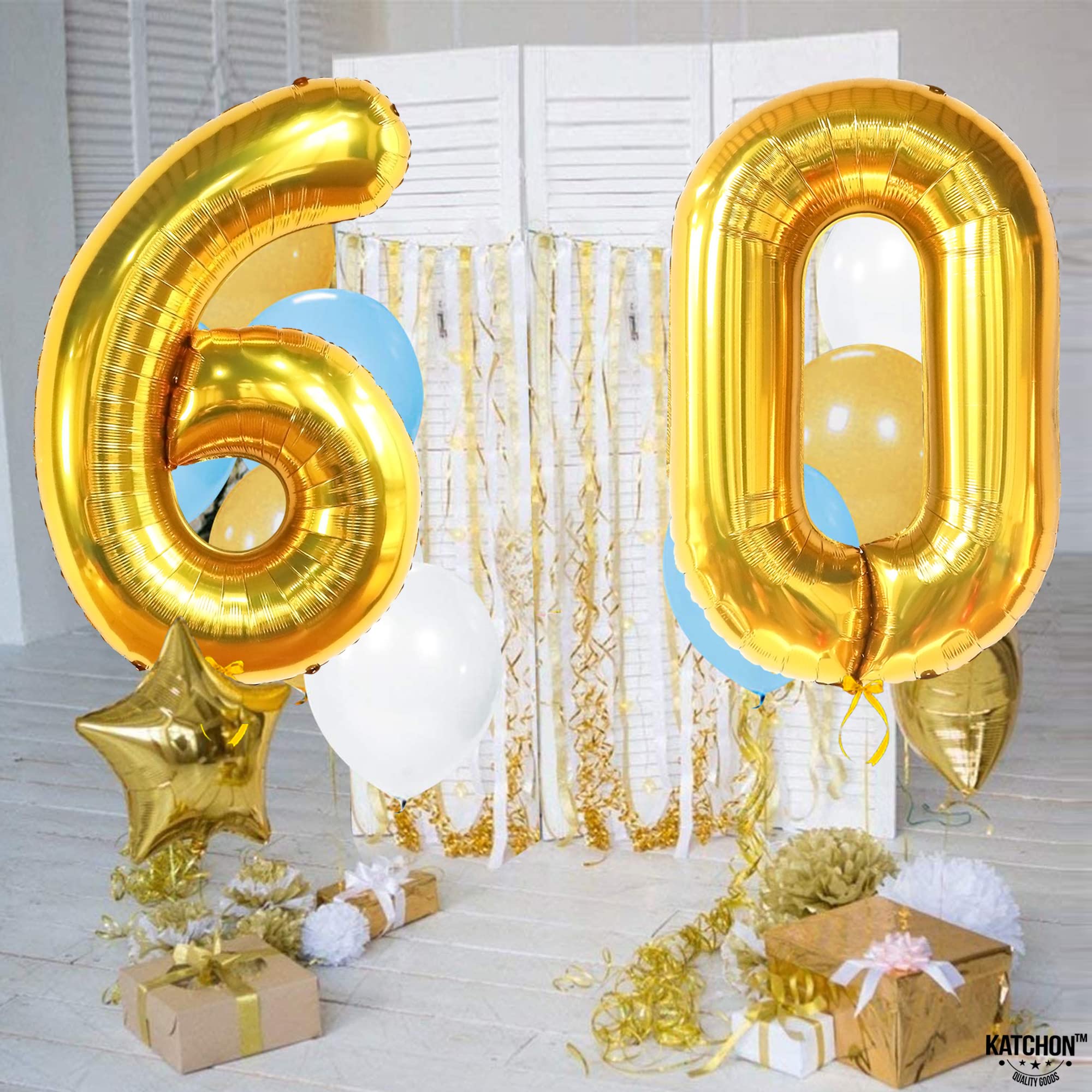 KatchOn 40 Inch Gold 60 Balloon Numbers - Large Foil Balloons for 60th Birthday Party Decorations | Happy Birthday Decor for Anniversary, Retirement & Milestone Celebrations | Perfect for Backdrop, Photo Booth & Event Centerpieces