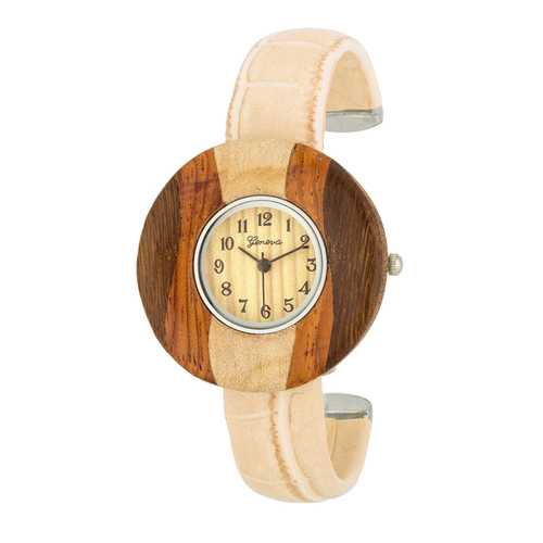 Brenna Beige Wood-Inspired Leather Cuff Watch for Women - Stylish Casual & Office Accessory - Perfect for Everyday Wear and Gift Giving