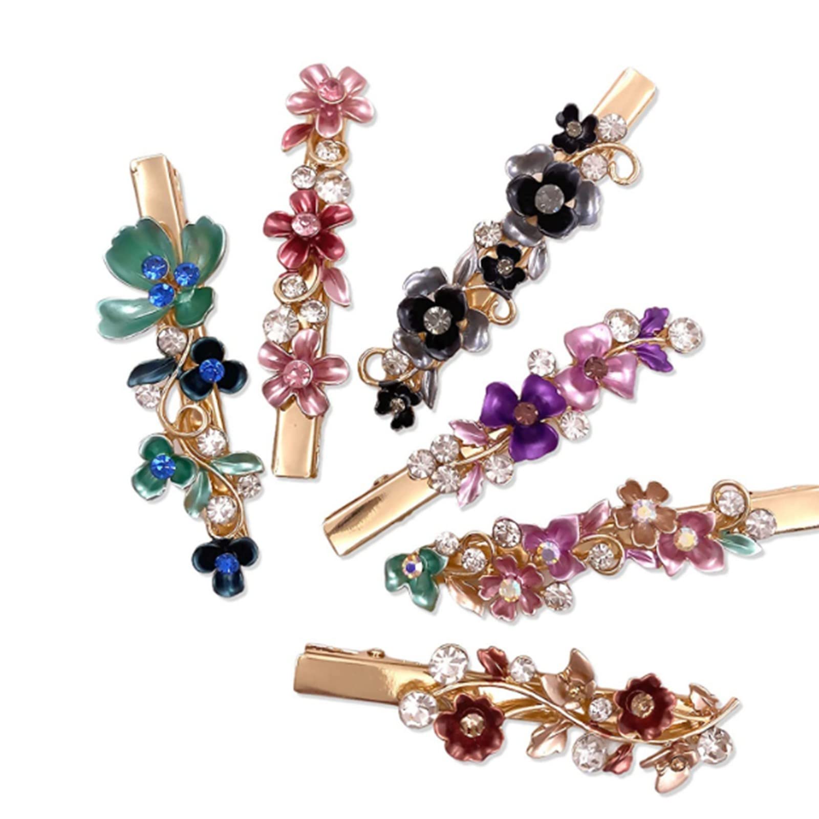 6PCS Rhinestone Blossom Hair Clips for Toddlers & Women - Sparkling Flower Barrettes for Thin Hair with Clear Rubber Bands | Perfect for Parties, Weddings & Everyday Style Accessories