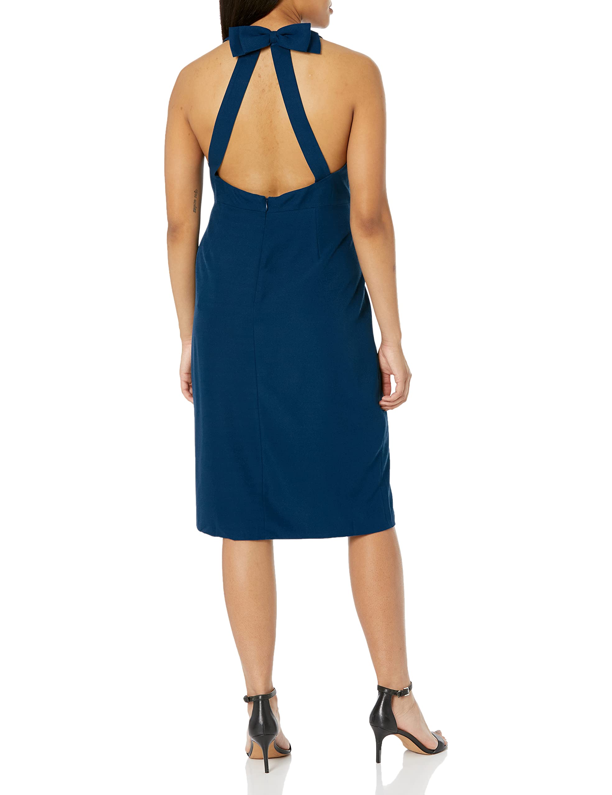 Dress the Population Women's Emme High Neck Tie Back Bodycon Midi Dress - Elegant Cocktail Party & Evening Formal Wear