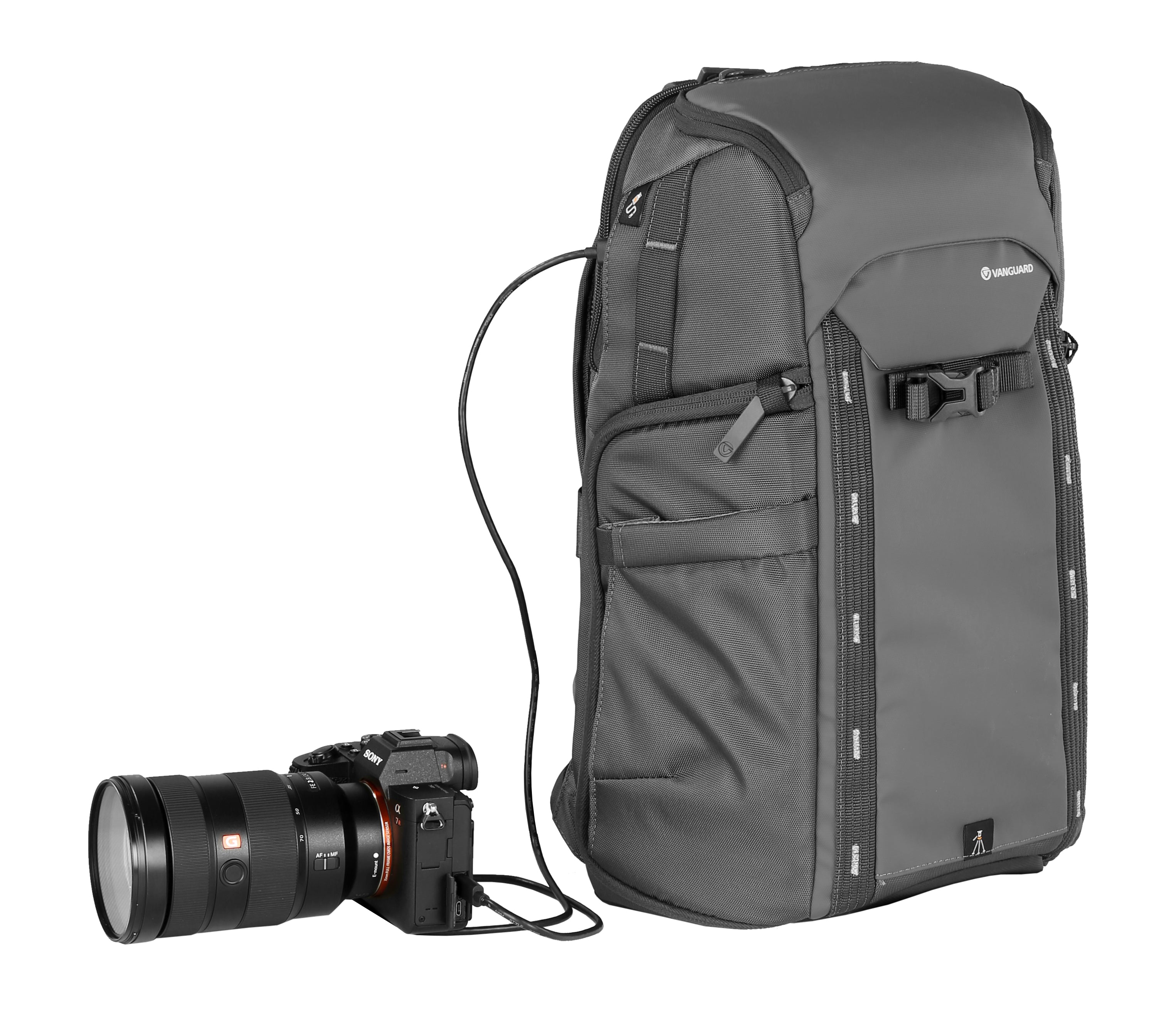 VEO Adaptor S46 Gray Camera Backpack with USB Charging Port & Side Access - Perfect for Travel, Photography & Outdoor Adventures