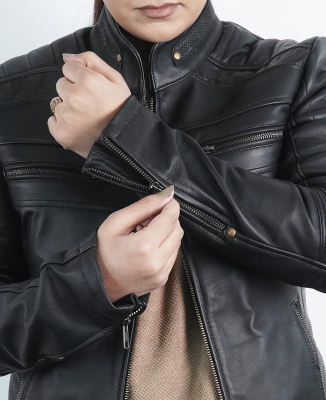 SpazeUp Women's Motorcycle Leather Jacket - Genuine Lambskin Biker Jacket for Women | Perfect for Riding, Street Fashion & Outdoor Adventures