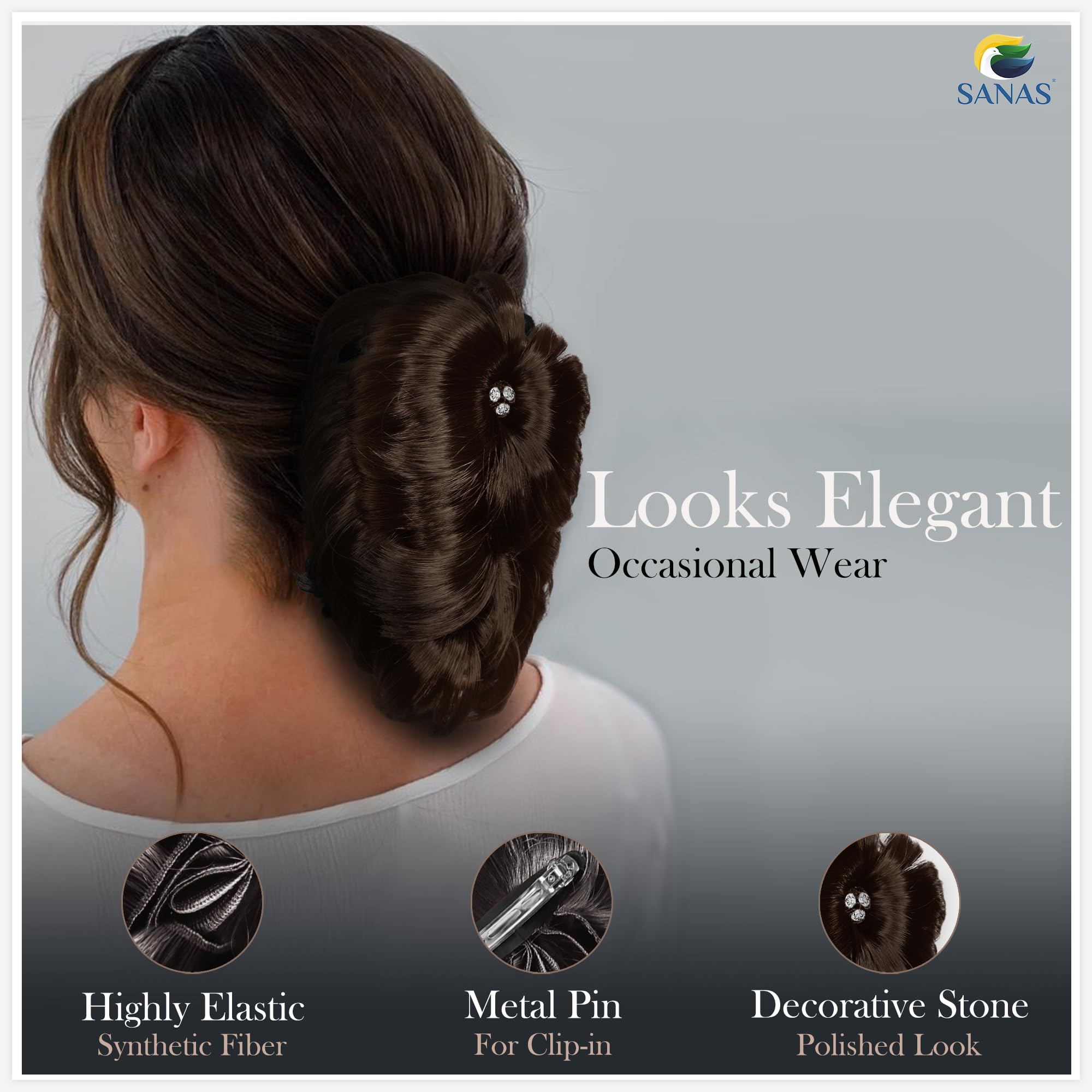 1PC Brown Synthetic Hair Extensions & Hair Bun for Women - Clip-in Faux Bun Wig for Updos, Ponytails & Special Occasions
