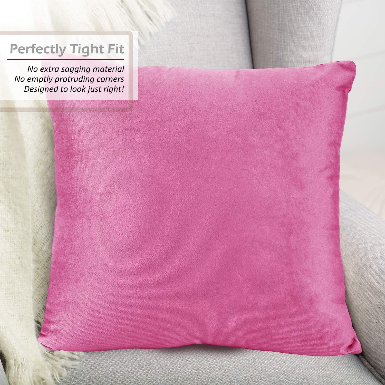 Nestl Throw Euro Pillow Covers 26x26 Inches - Soft Velvet Decorative Couch Pillow Cases Set of 4 (Light Pink) for Sofa, Bedroom & Car - Cozy Home Decor & Gift Idea