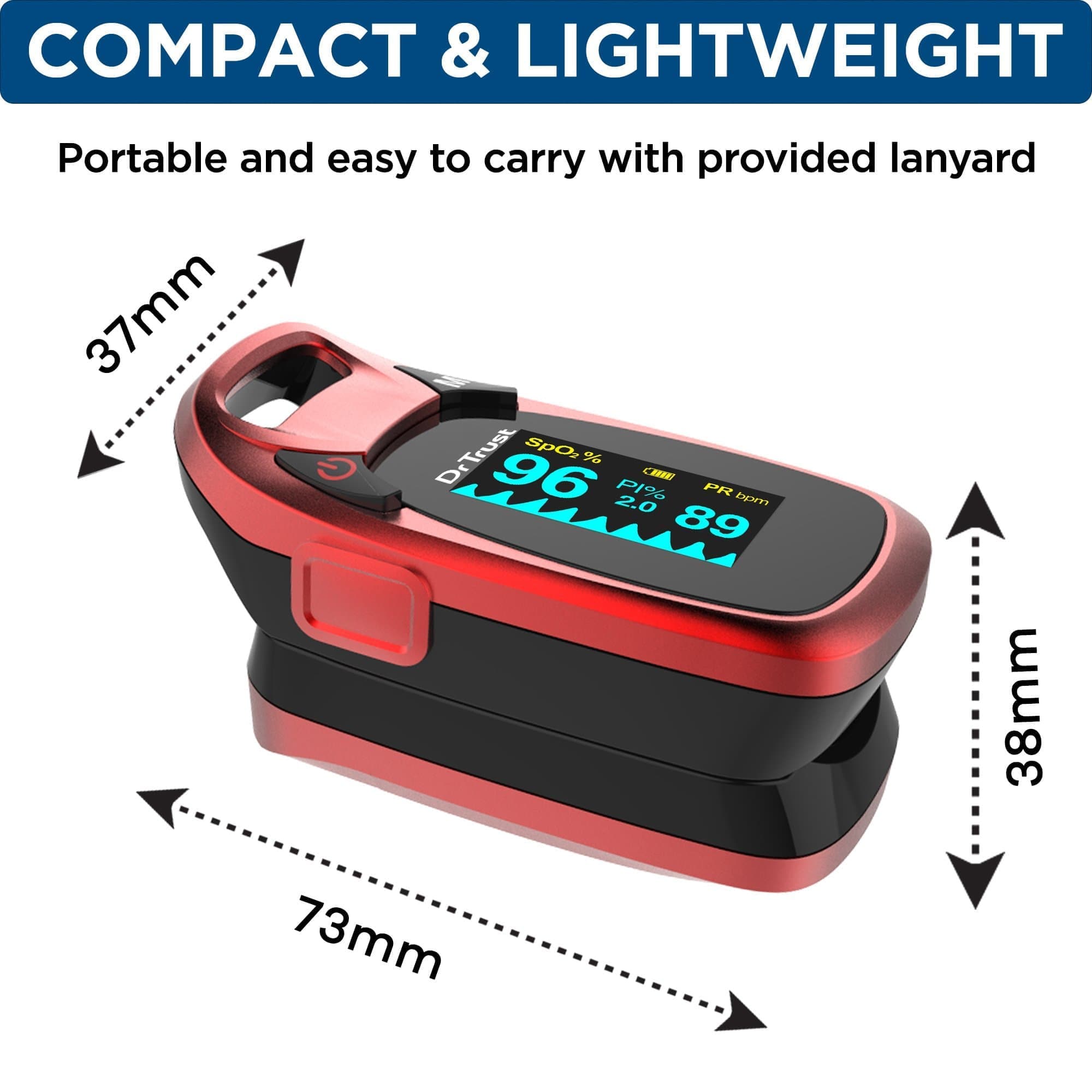 Dr Trust USA Pulse Oximeter 214 (Red) - Accurate Finger Oxygen Monitor with Heart Rate & SpO2 Measurement - Perfect for Home Use, Travel, and Fitness Enthusiasts