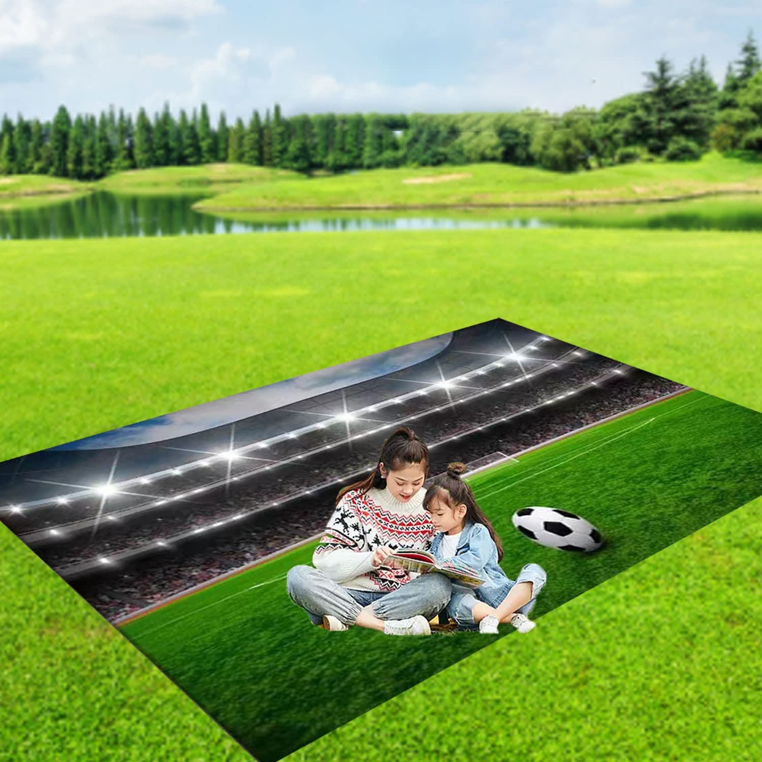 **5x8 Kids Soccer Field Rug - Non-Slip Football Playmat for Boys & Girls Bedroom, Sports Room & Living Room - Durable Green Carpet for Play Area & Game Room Decor**