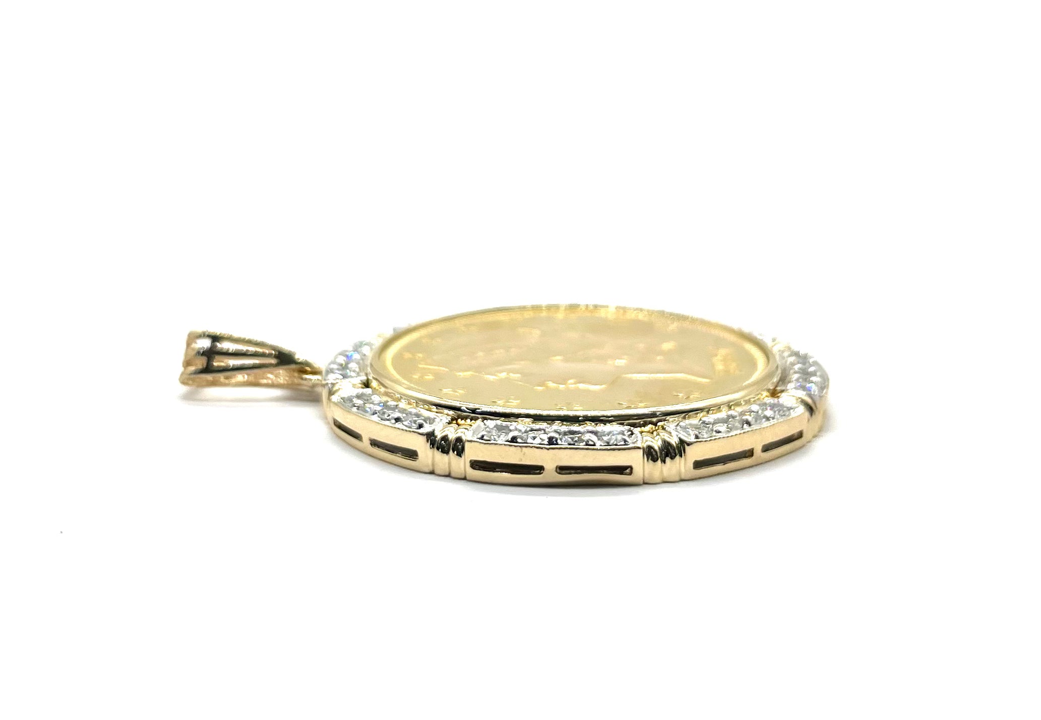 1894 $20 Gold Liberty Coin Pendant with 3 Carat Diamond Bezel - Vintage Jewelry for Collectors & Gift Giving