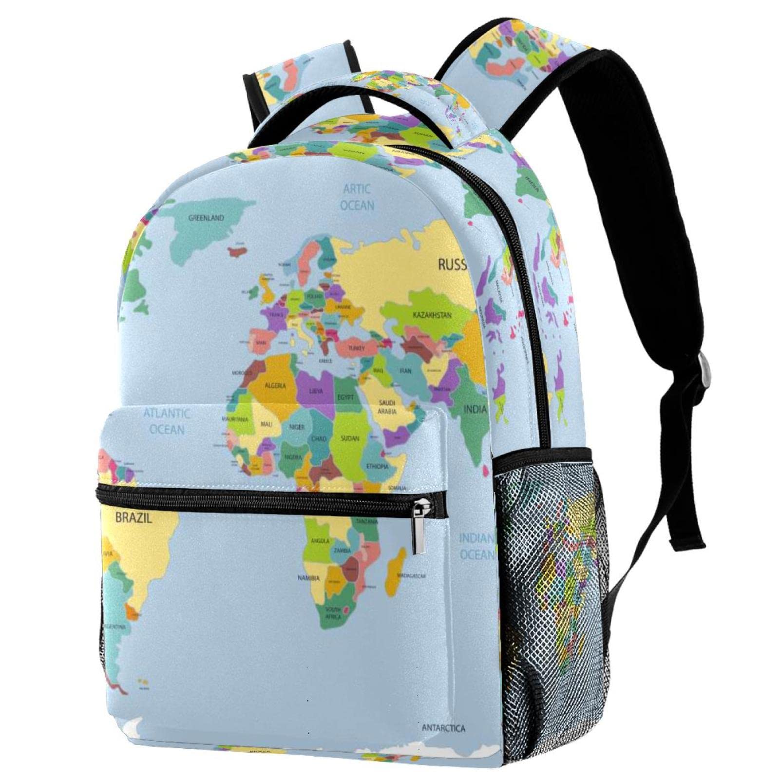 World Map Backpack - Waterproof Travel Backpack for Students, College & School - Durable Shoulder Bag for Hiking, Commuting & Daily Use
